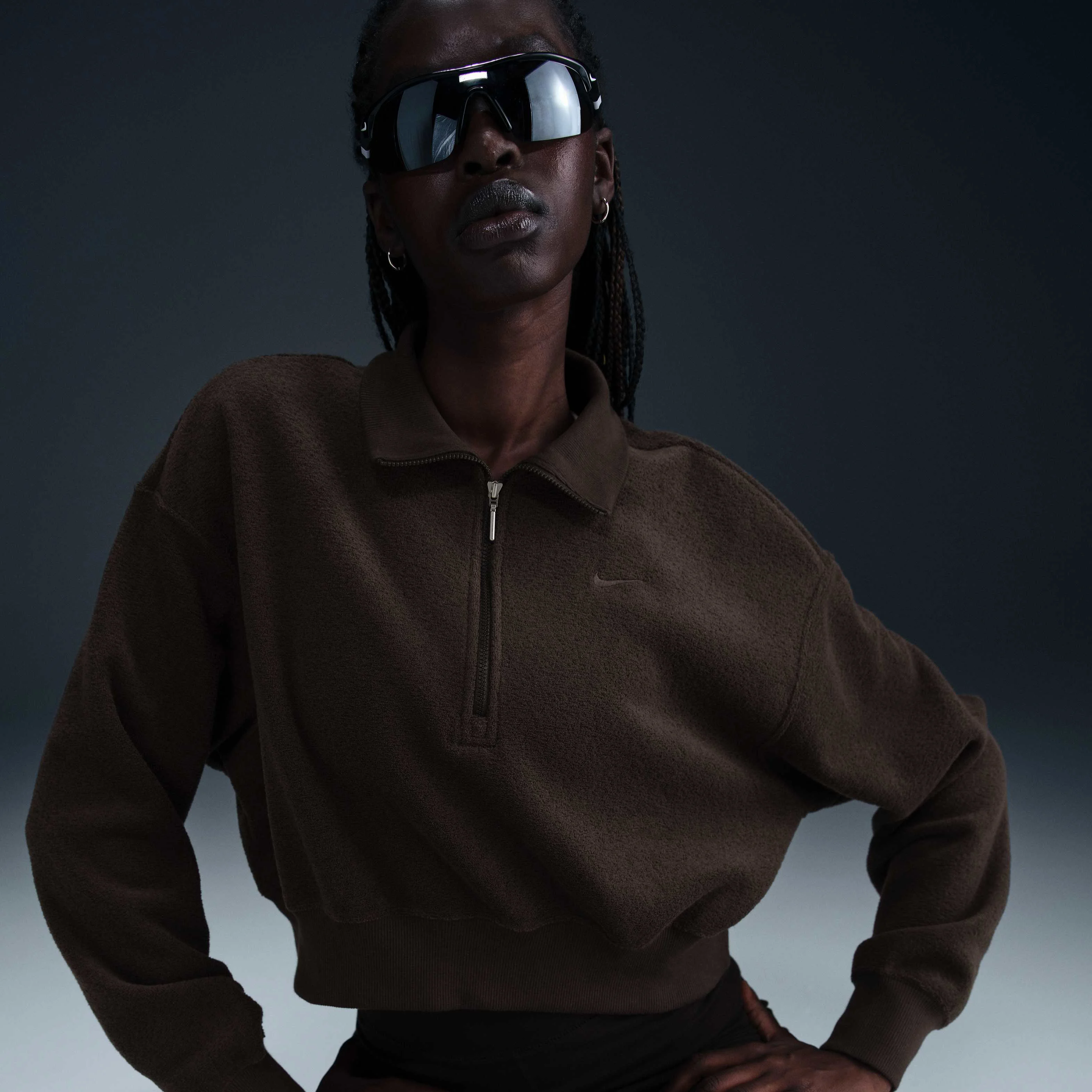 سویشرت پشمی زنانه نایک اسپرتسویر فونیکس پلاس سایز بزرگ با زیپ یک‌چهارم و قد کوتاه