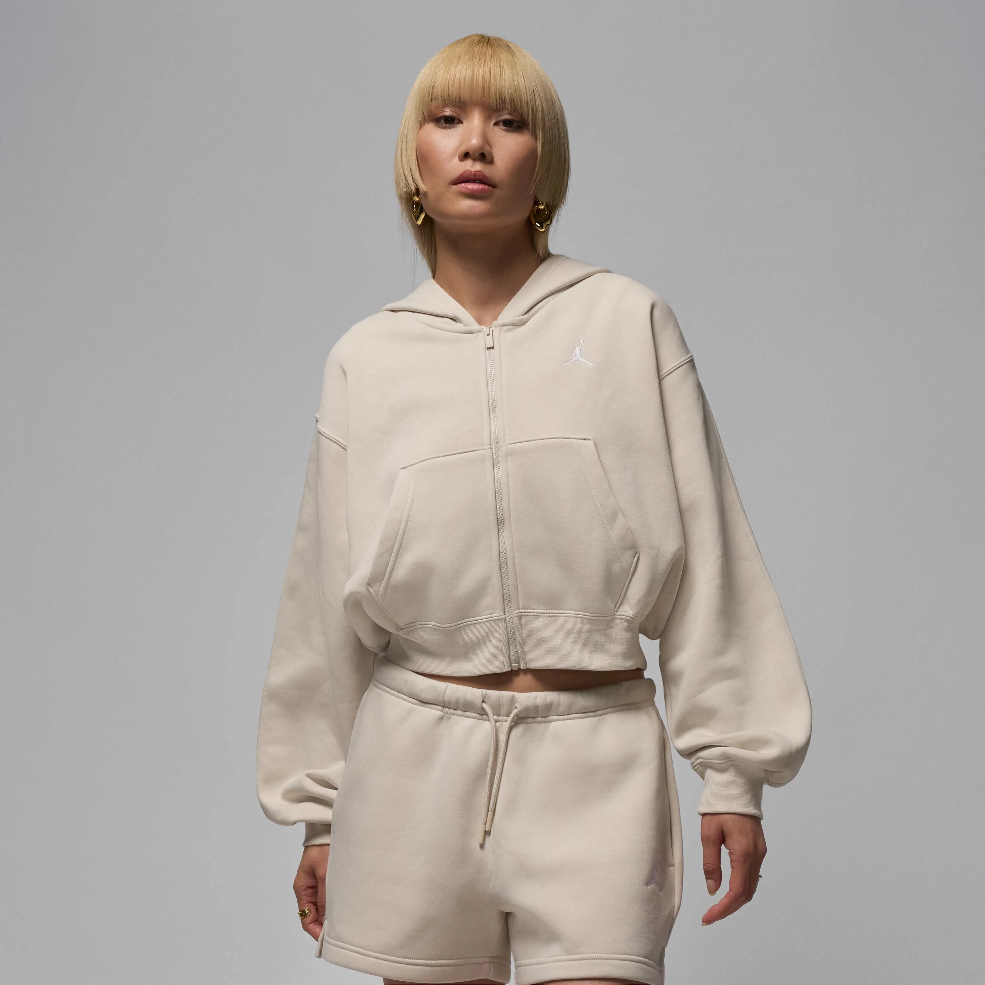 هودی زیپ‌دار کوتاه زنانه جردن Brooklyn Fleece - قهوه‌ای روشن/سفید