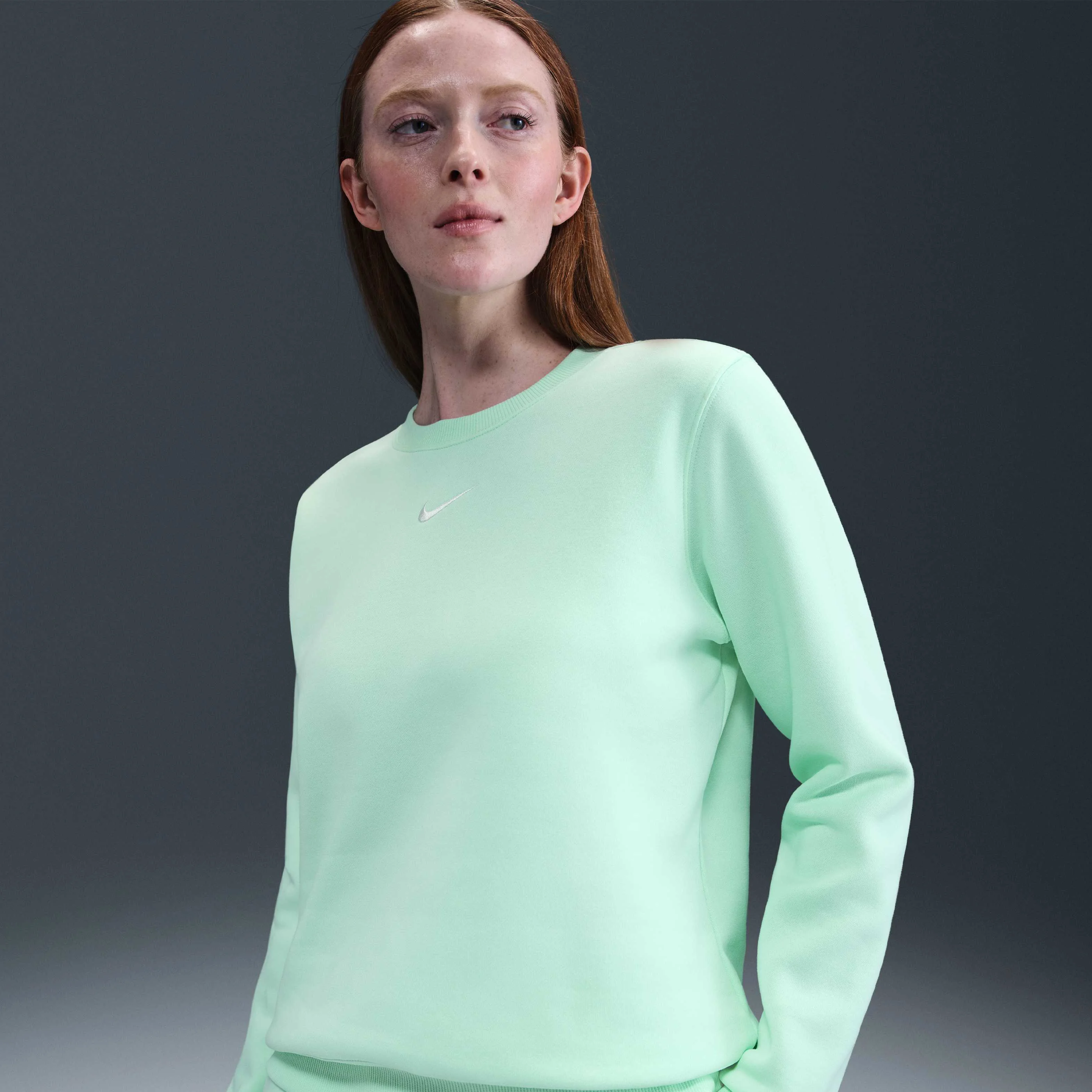 سویشرت زنانه یقه گرد Nike Sportswear Phoenix Fleece - فوم نعنایی/ بادبانی