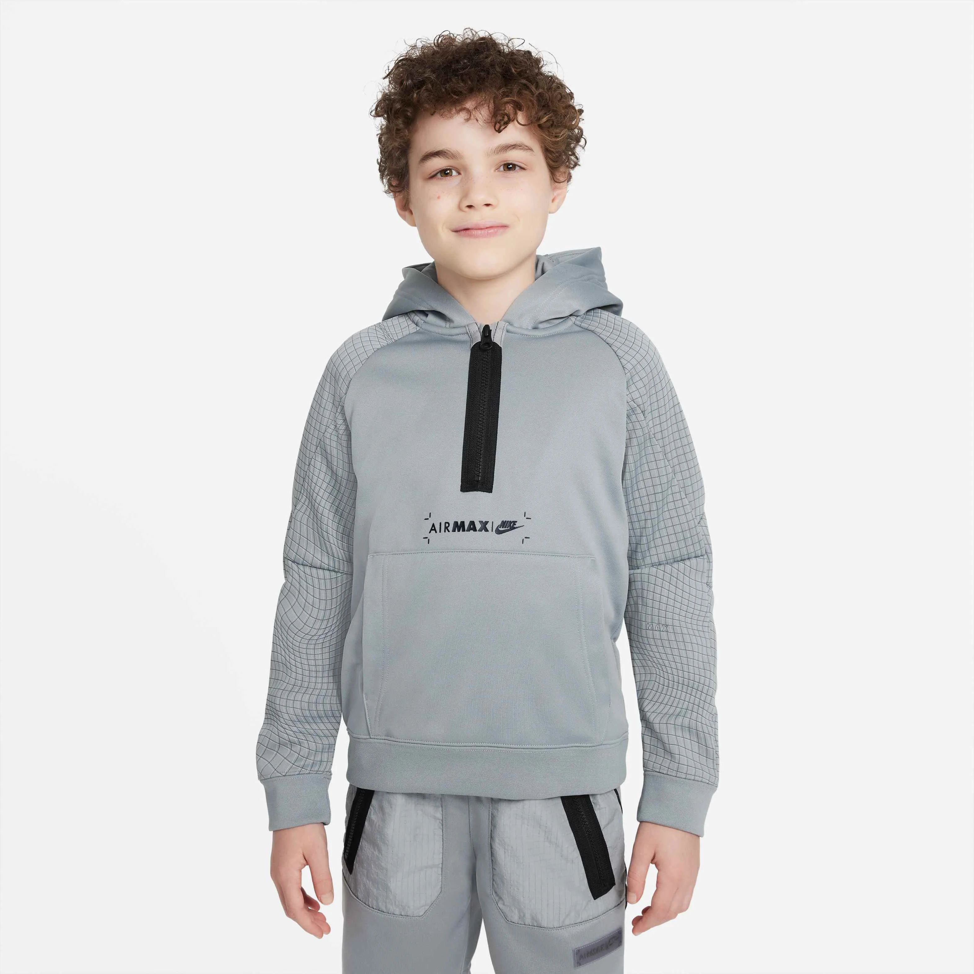 هودی پشمی نیم زیپ ایر مکس Nike Sportswear مناسب نوجوانان (پسرانه) - خاکستری/مشکی هودی پشمی نیم زیپ ایر مکس Nike Sportswear مناسب نوجوانان (پسرانه) - خاکستری/مشکی