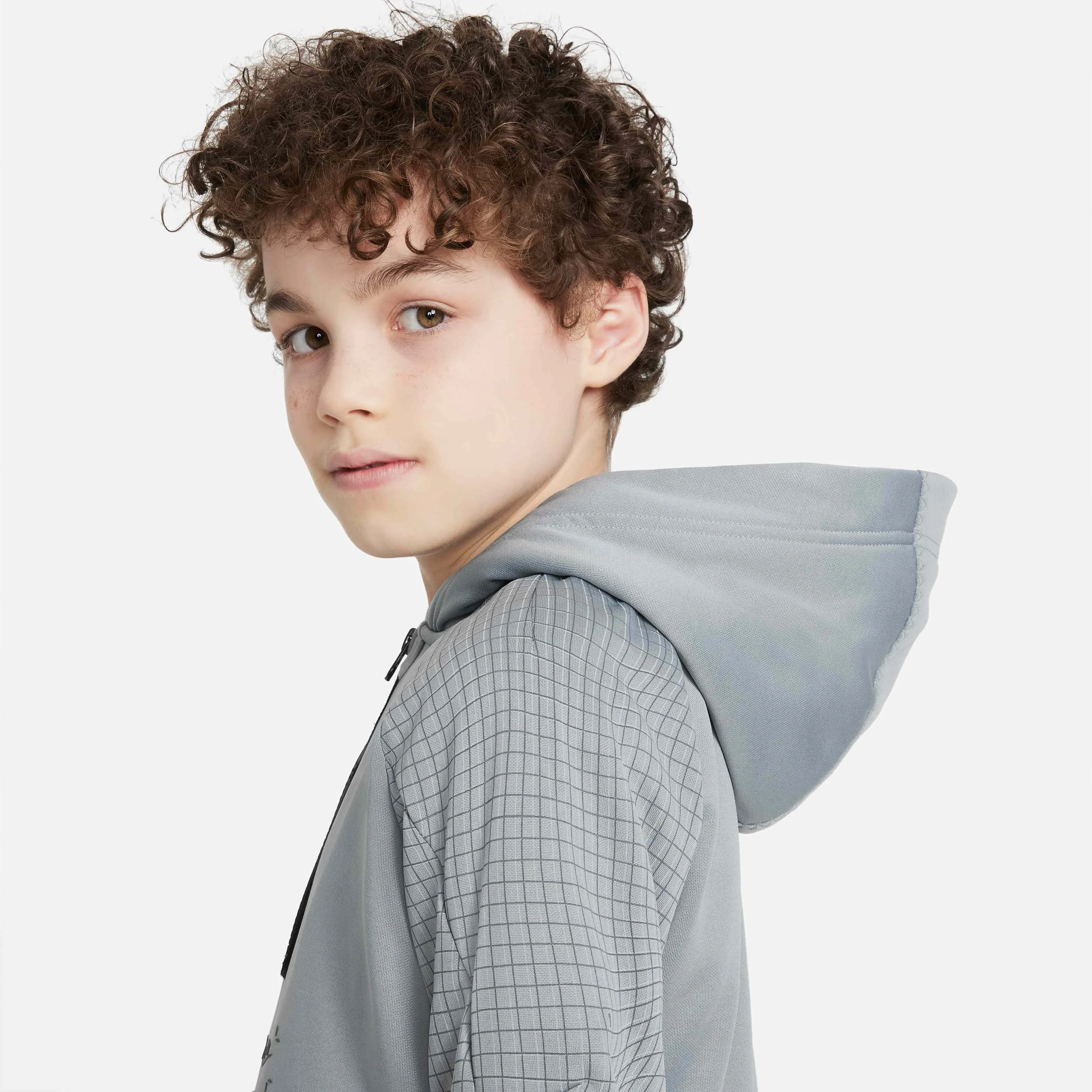 هودی پشمی نیم زیپ ایر مکس Nike Sportswear مناسب نوجوانان (پسرانه) - خاکستری/مشکی