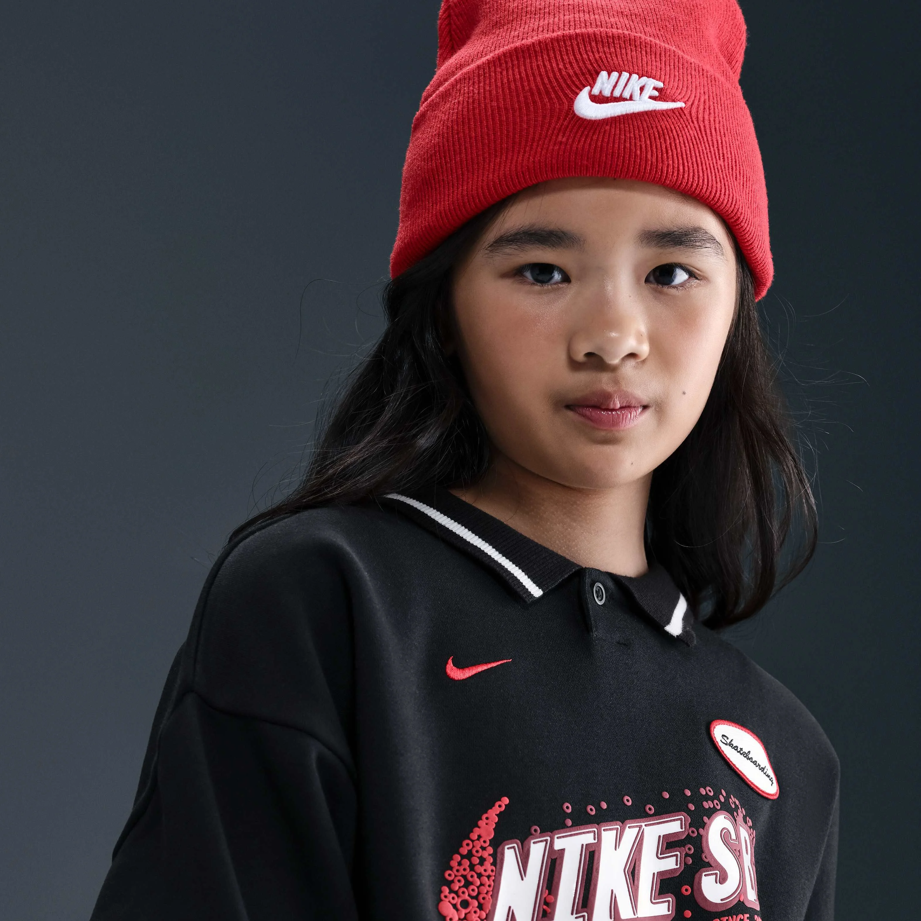 پولوشرت آستین بلند اسکیت نایکی SB مناسب نوجوانان - مشکی/قرمز یونیورسیتی