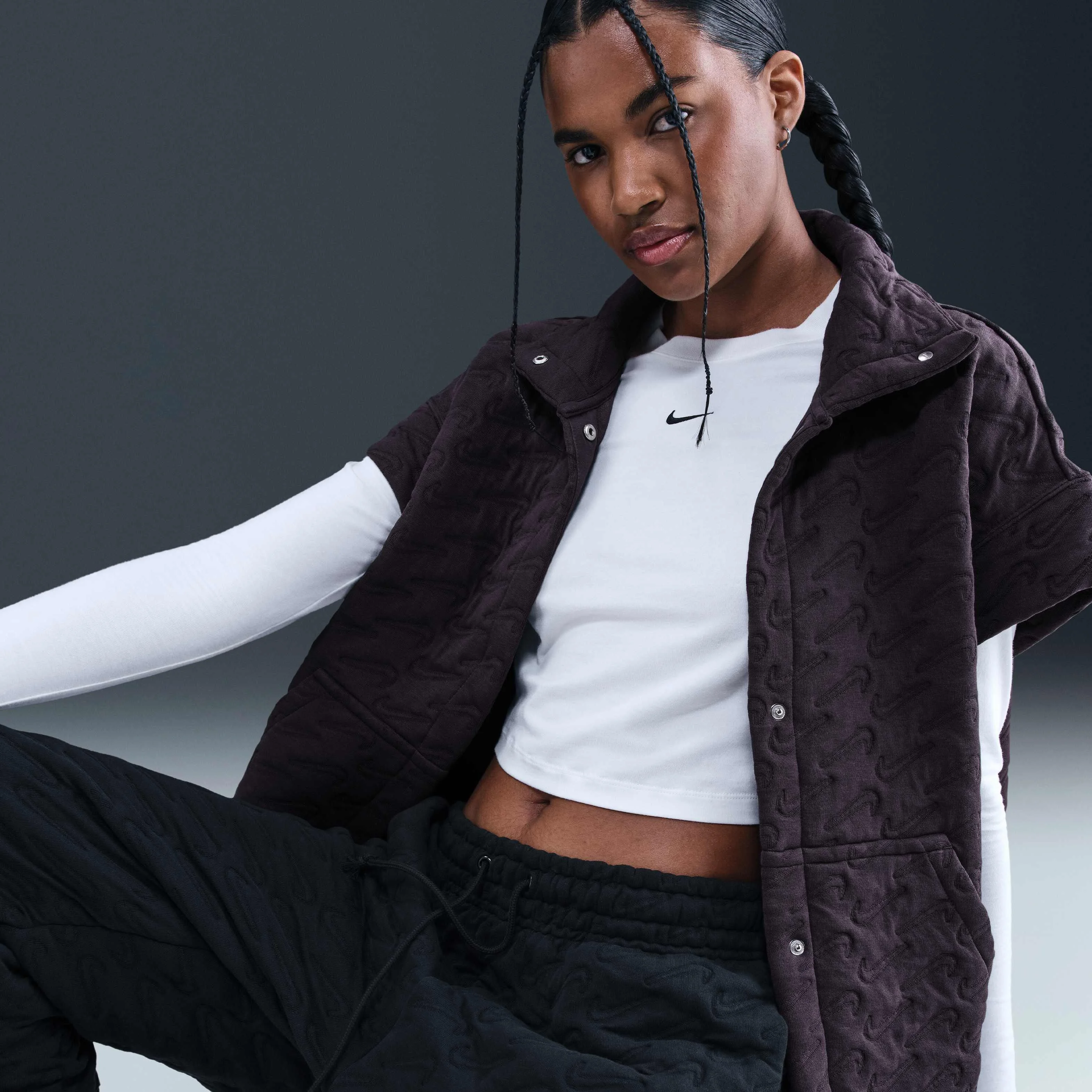 جلیقه ژاکارد بزرگ سایز زنانه نایکی اسپرتس ویر فونیکس فلیس - بنفش غاری/نیلی جهانی