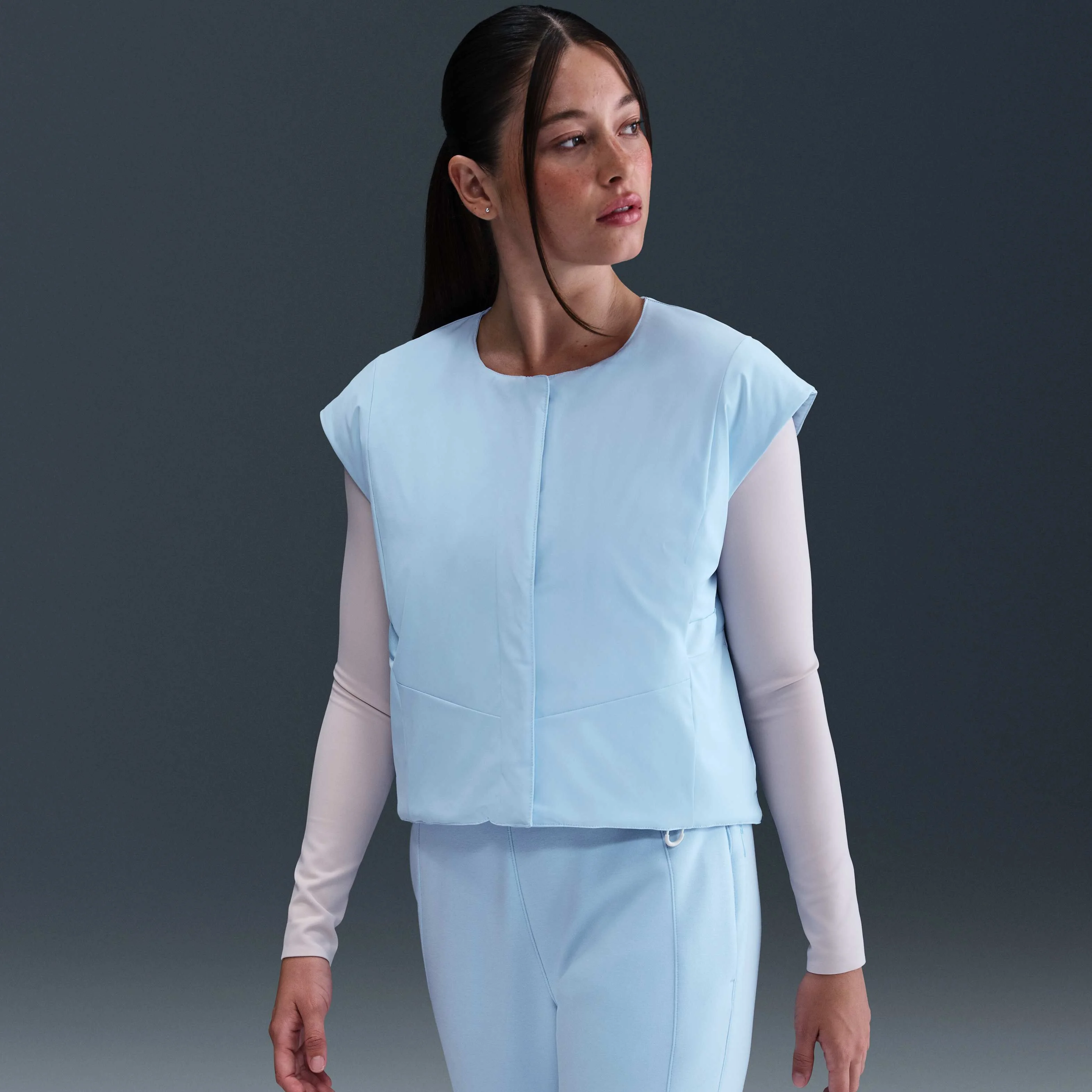 جلیقه زنانه نایکی 24.7 PerfectStretch Therma-FIT با الیاف مصنوعی - آبی آسمانی/نارنجی تیمی/آبی روانی