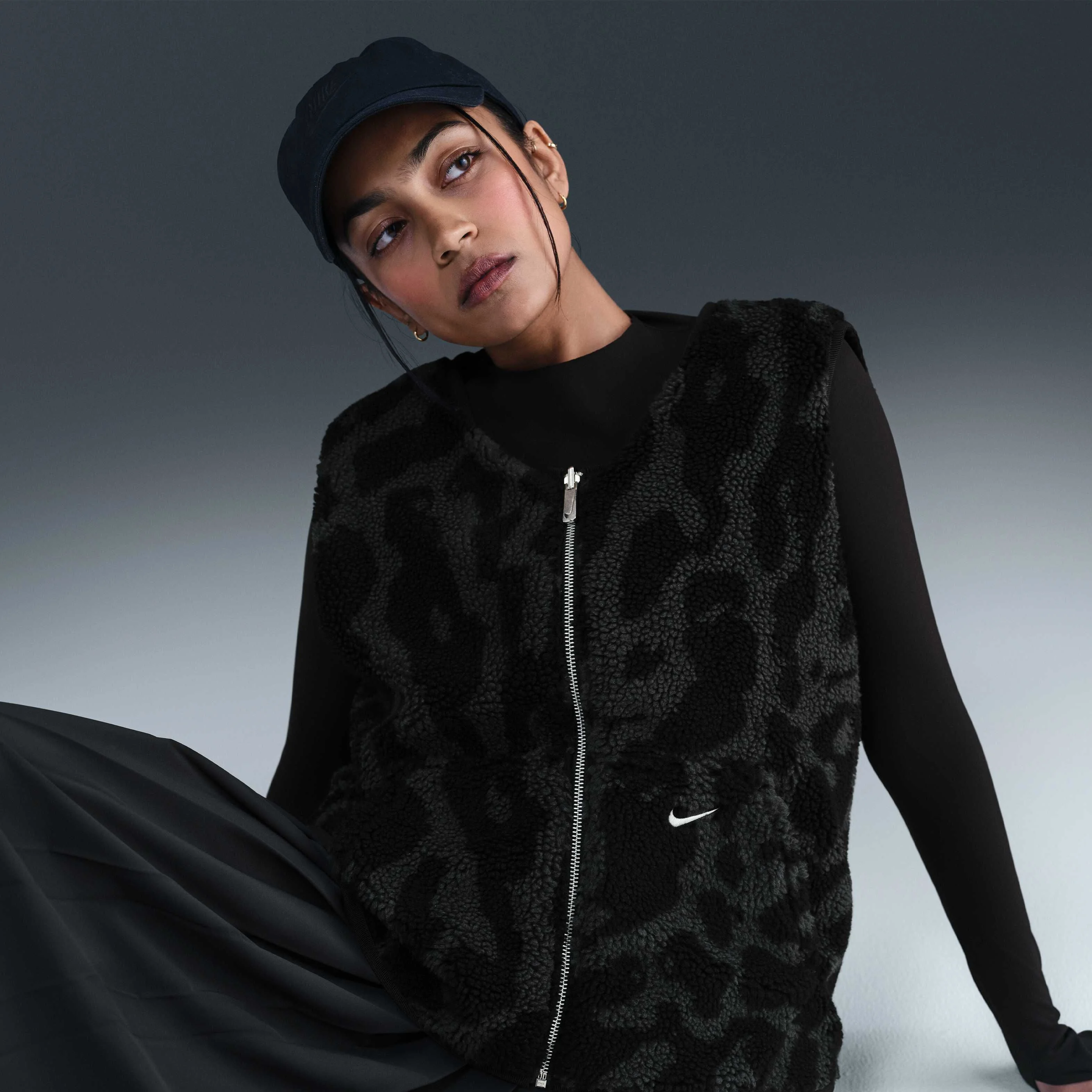 وست پلار بلند زنانه نایکی اسپرتس ویر - مشکی/مشکی