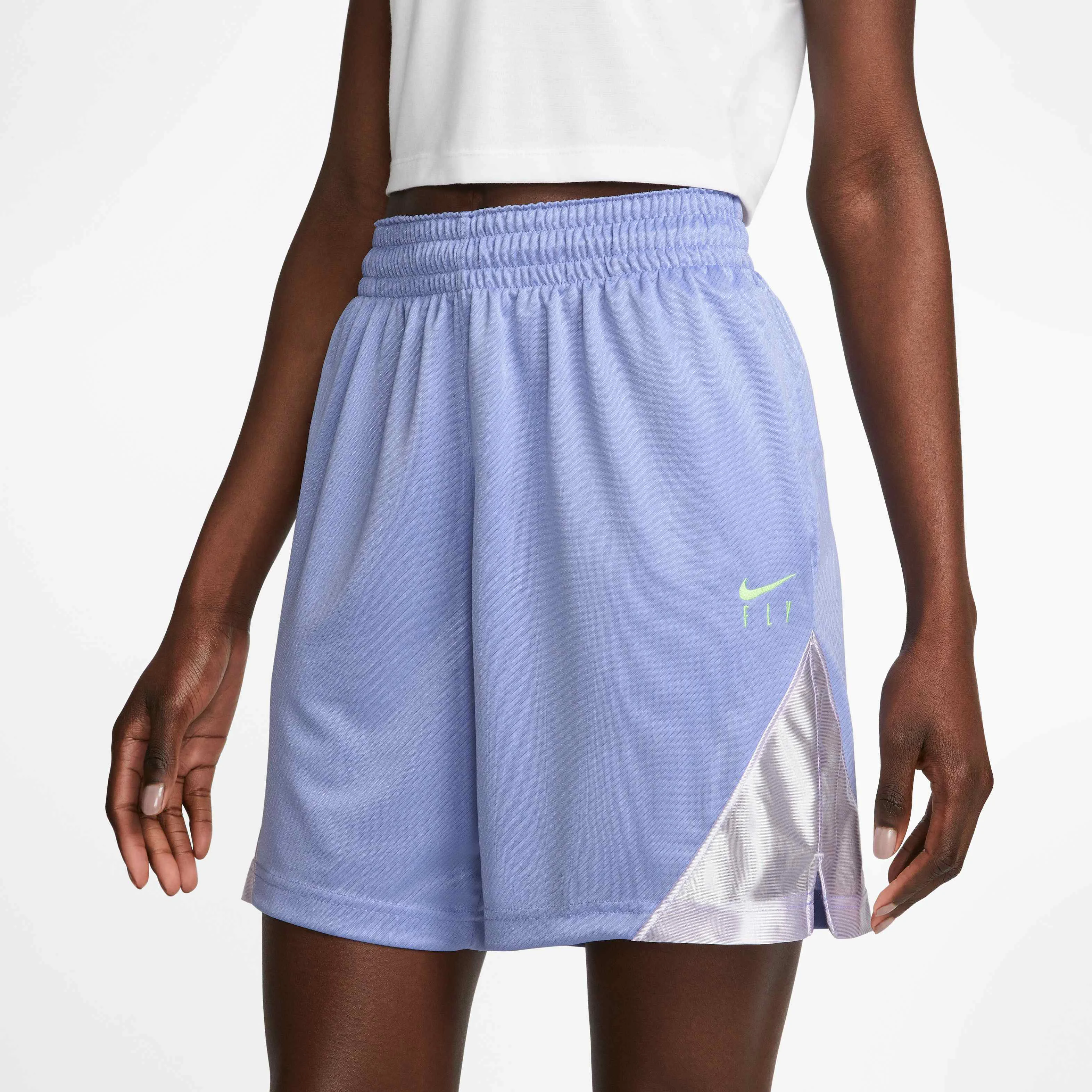 شورت ورزشی بسکتبال زنانه نایکی Dri-FIT ISoFly - یاسی روشن/انگوری کمرنگ/سبز شبح