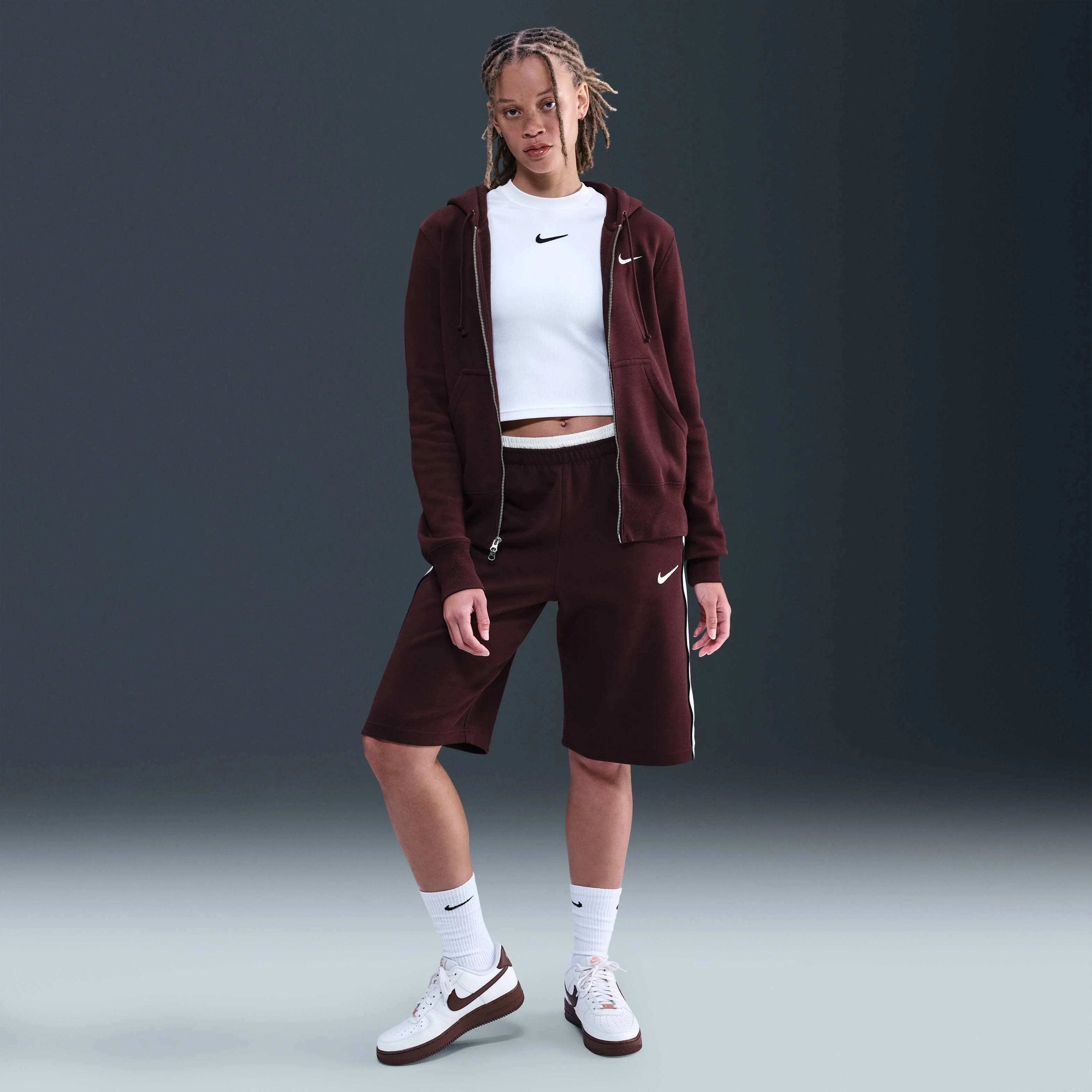 هودی زیپ‌دار زنانه نایکی اسپرتسویر فونیکس فلیس - زرشکی/کرم