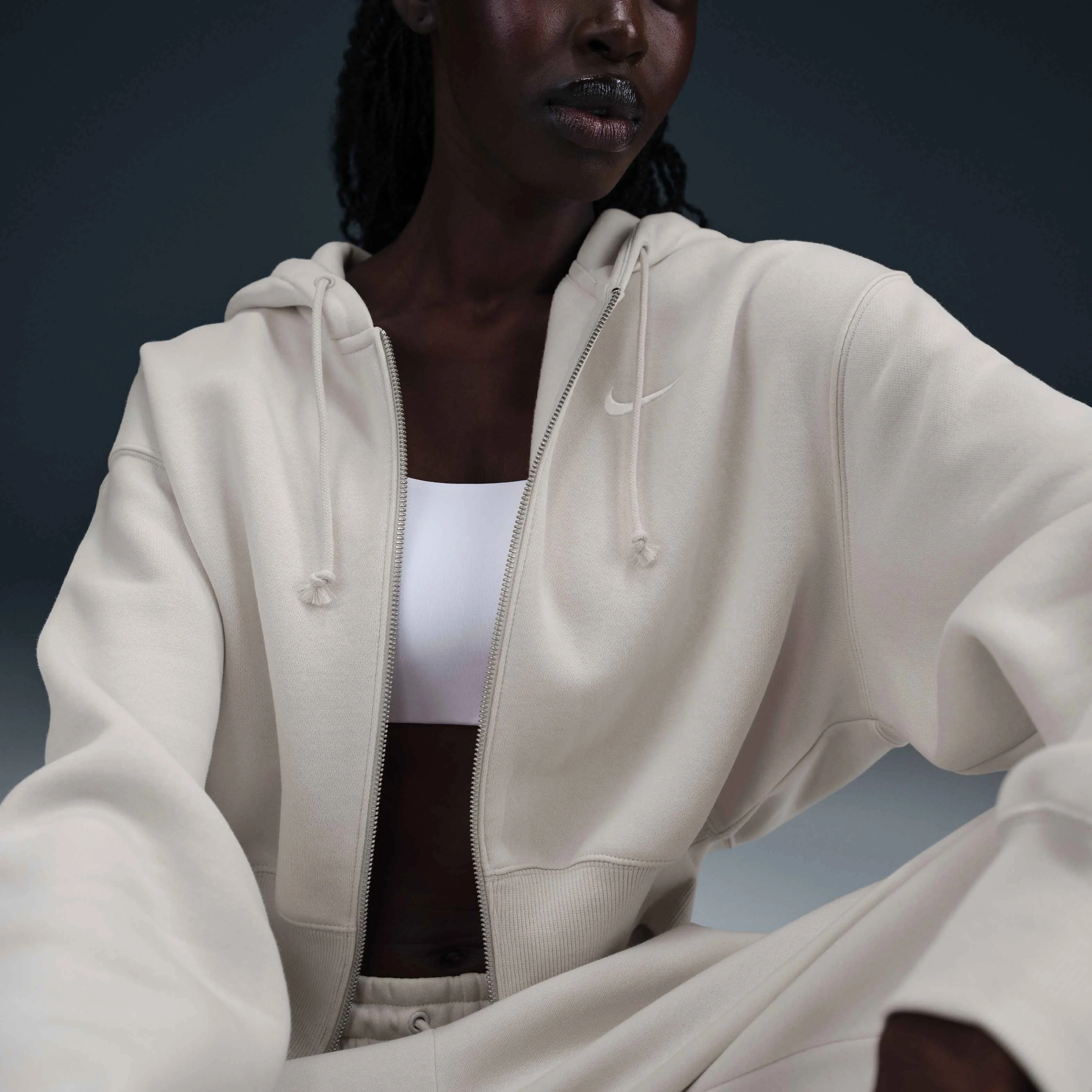 هودی نیم زیپ زنانه نایکی اسپرتس ویر فونیکس پلار گشاد و کوتاه