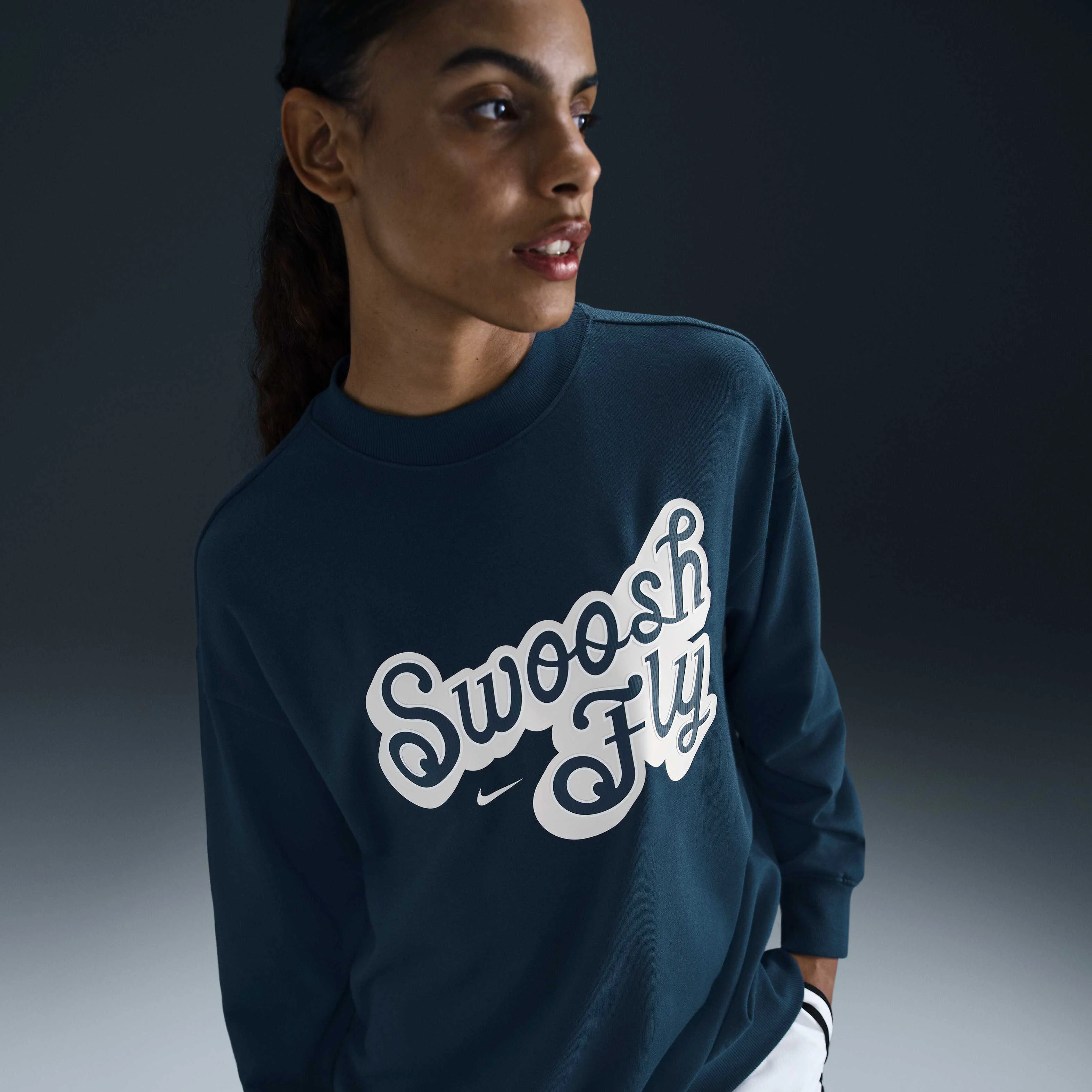 سویشرت زنانه نایکی Swoosh Fly Dri-FIT Oversized French Terry مناسب بسکتبال