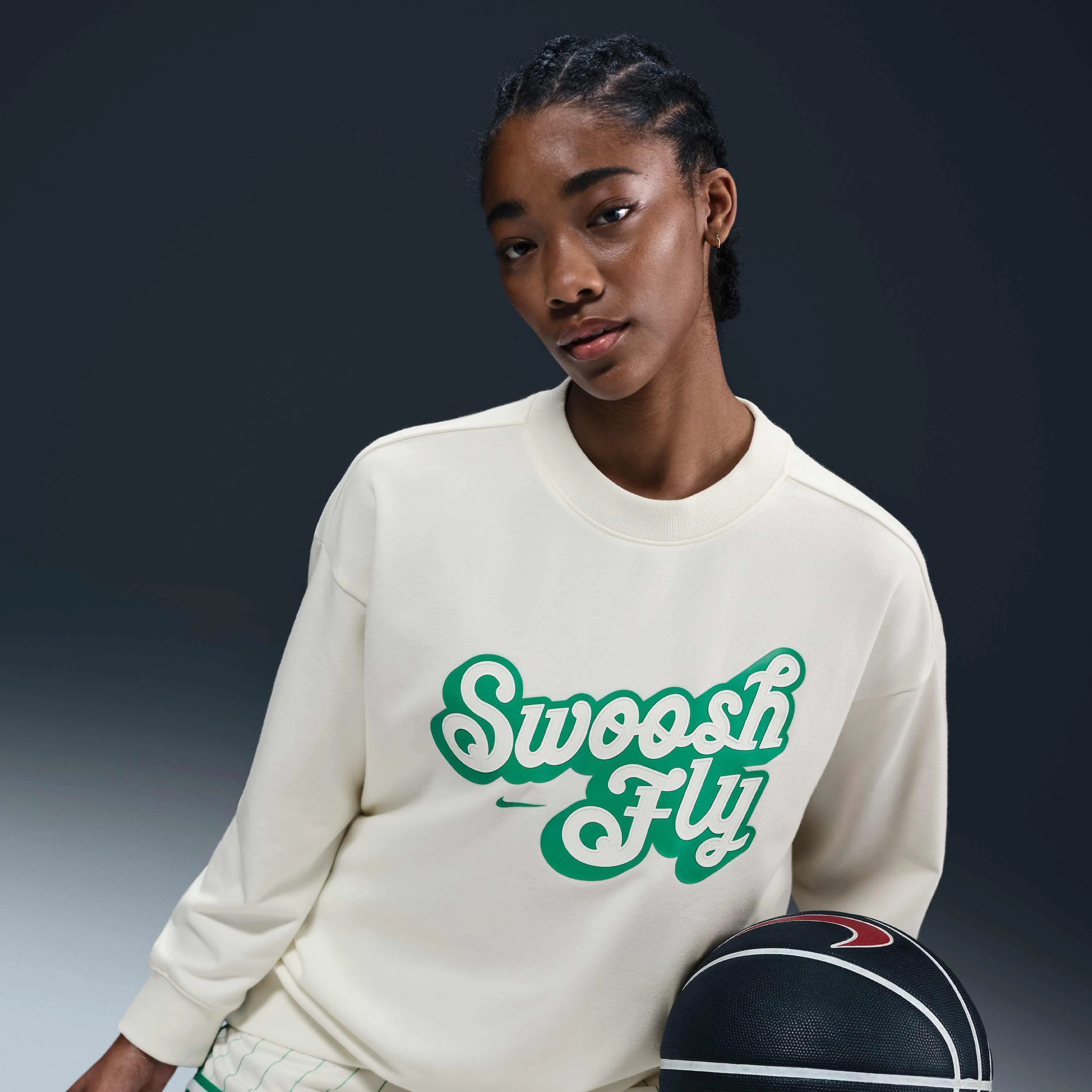سویشرت ورزشی زنانه نایکی Swoosh Fly Dri-FIT Oversized French Terry مناسب بسکتبال