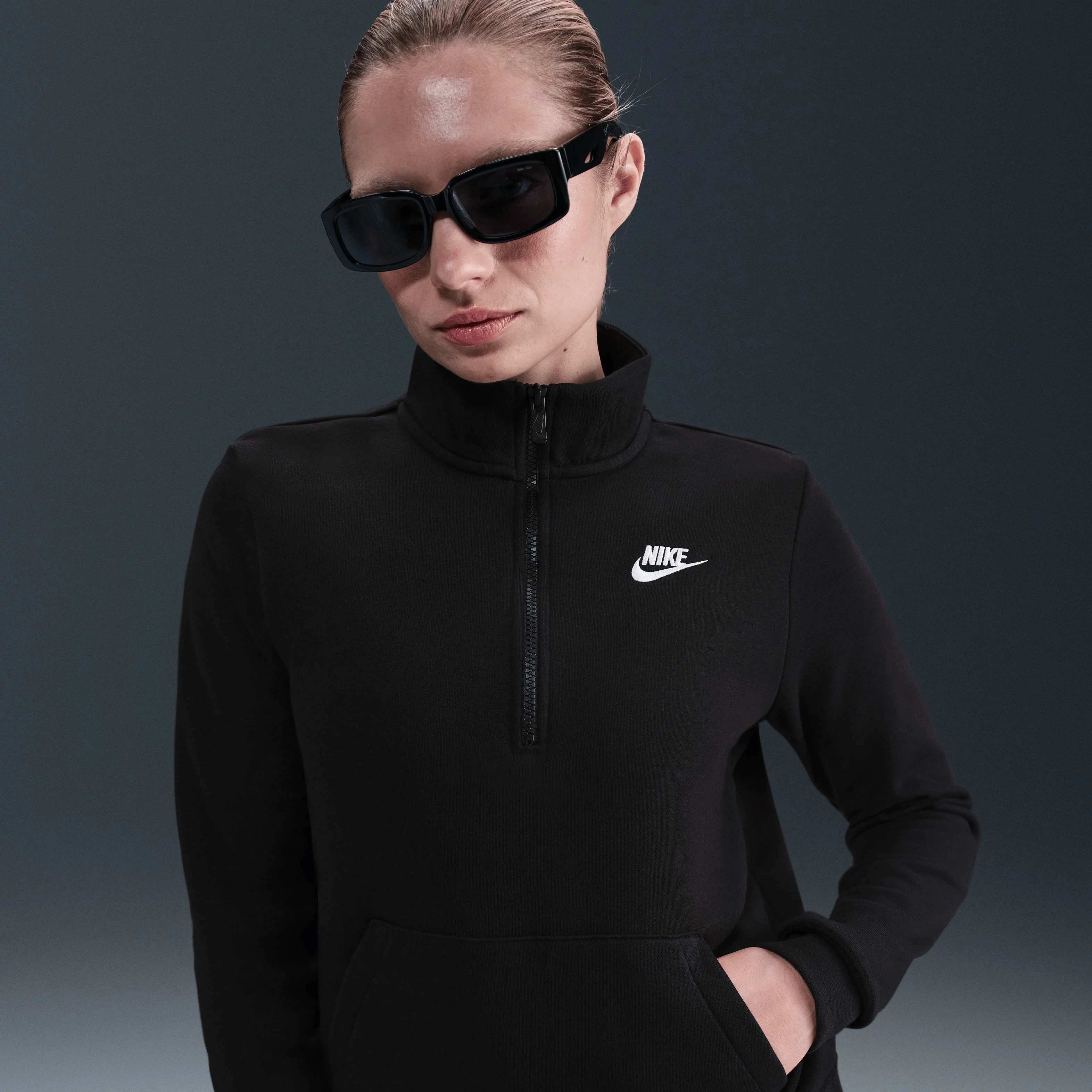 نیم زیپ سویشرت زنانه نایکی Sportswear Club Fleece - مشکی/سفید
