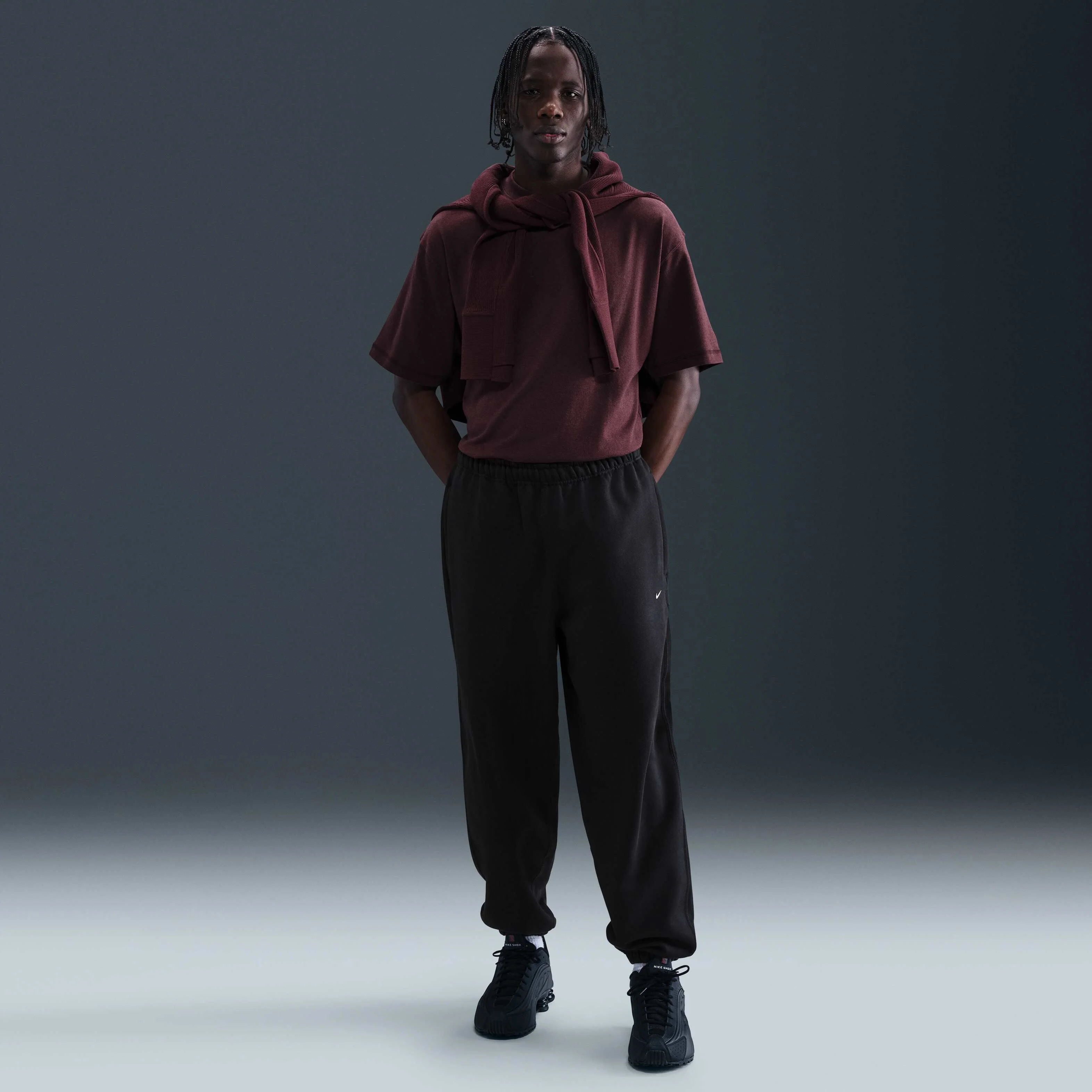 شلوار پشمی مردانه نایک Solo Swoosh با مچ کشبافت - مشکی/مشکی/سفید