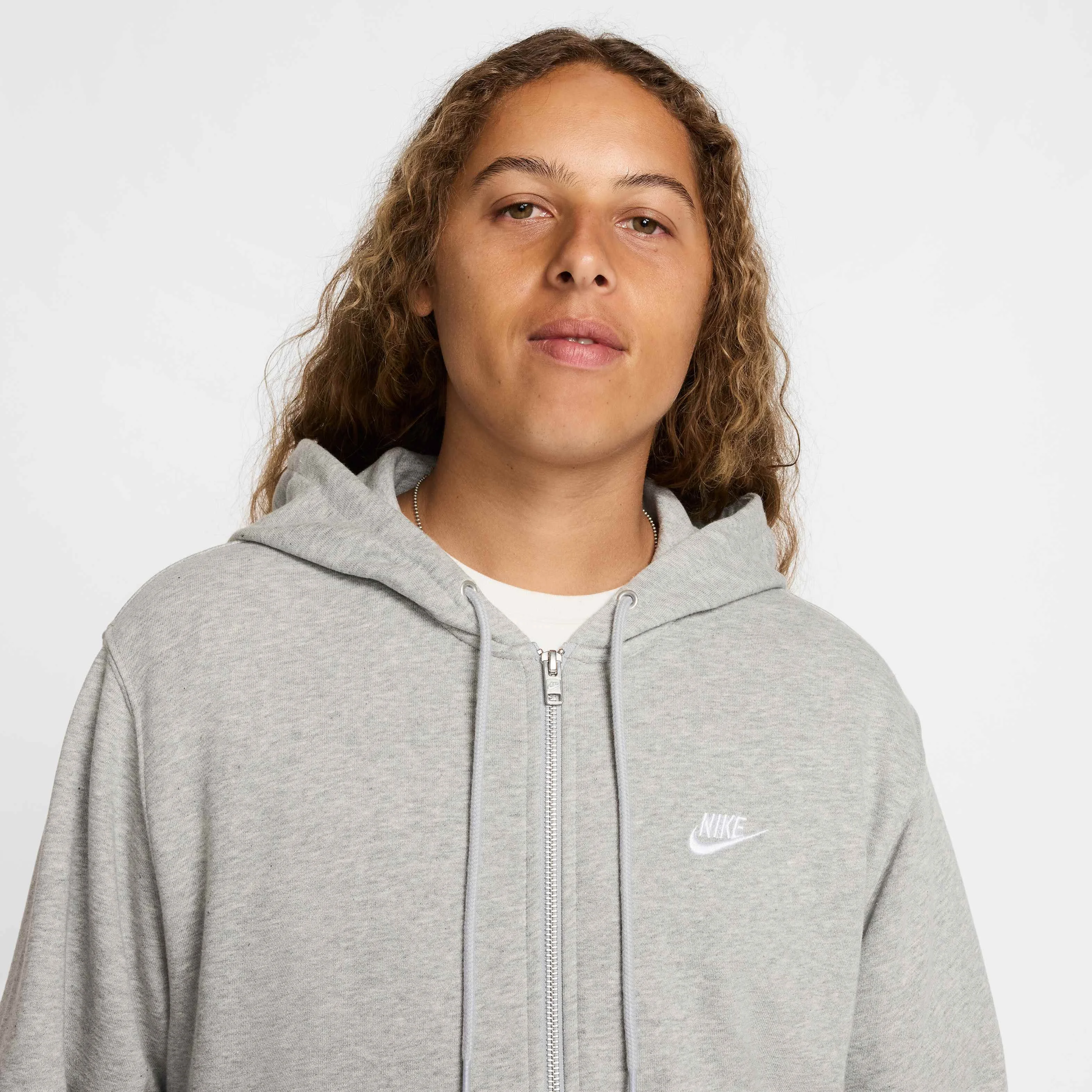 هودی فرنچ تری زیپ کامل مردانه نایکی کلاب - خاکستری تیره هدر/خاکستری روشن دودی/سفید