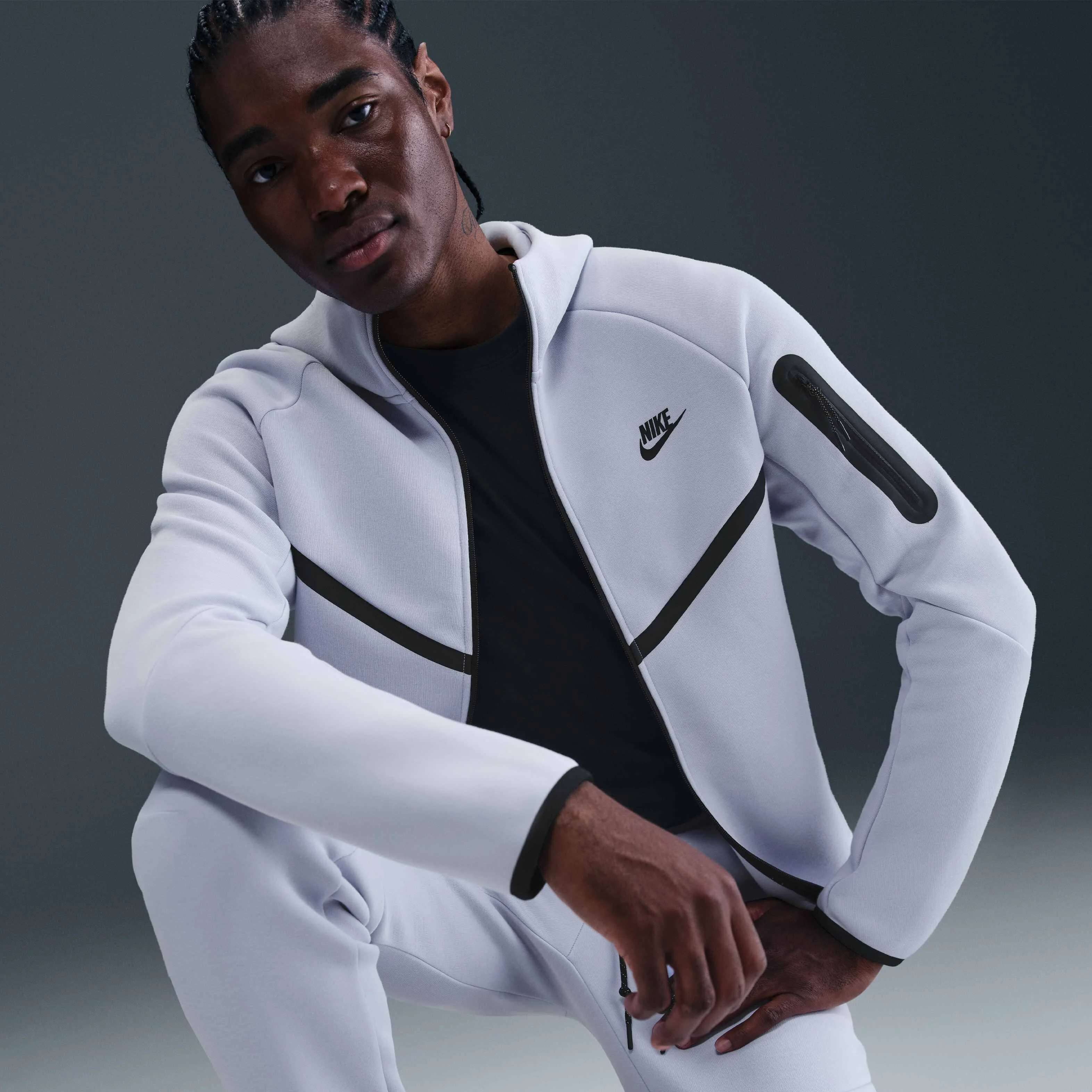 ژاکت پشمی مردانه نایک Tech Windrunner با زیپ کامل - شبح/مشکی