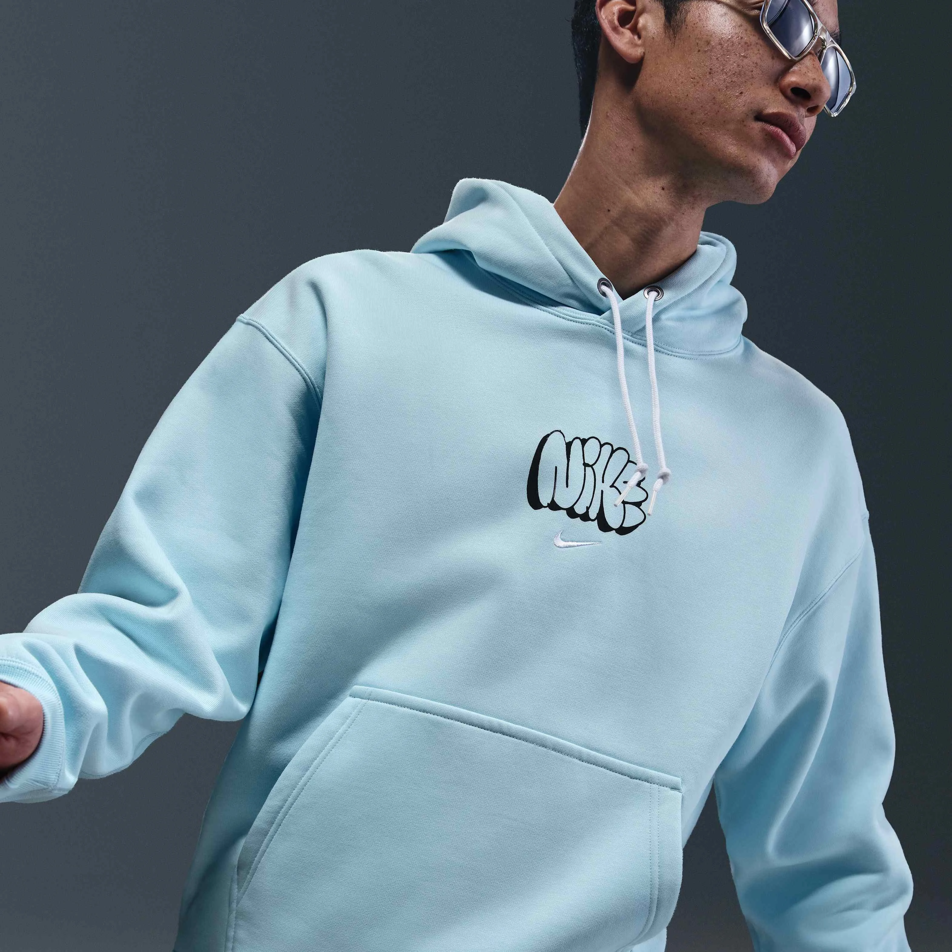 هودی پشمی مردانه نایک مدل Solo Swoosh - آبی یخچالی