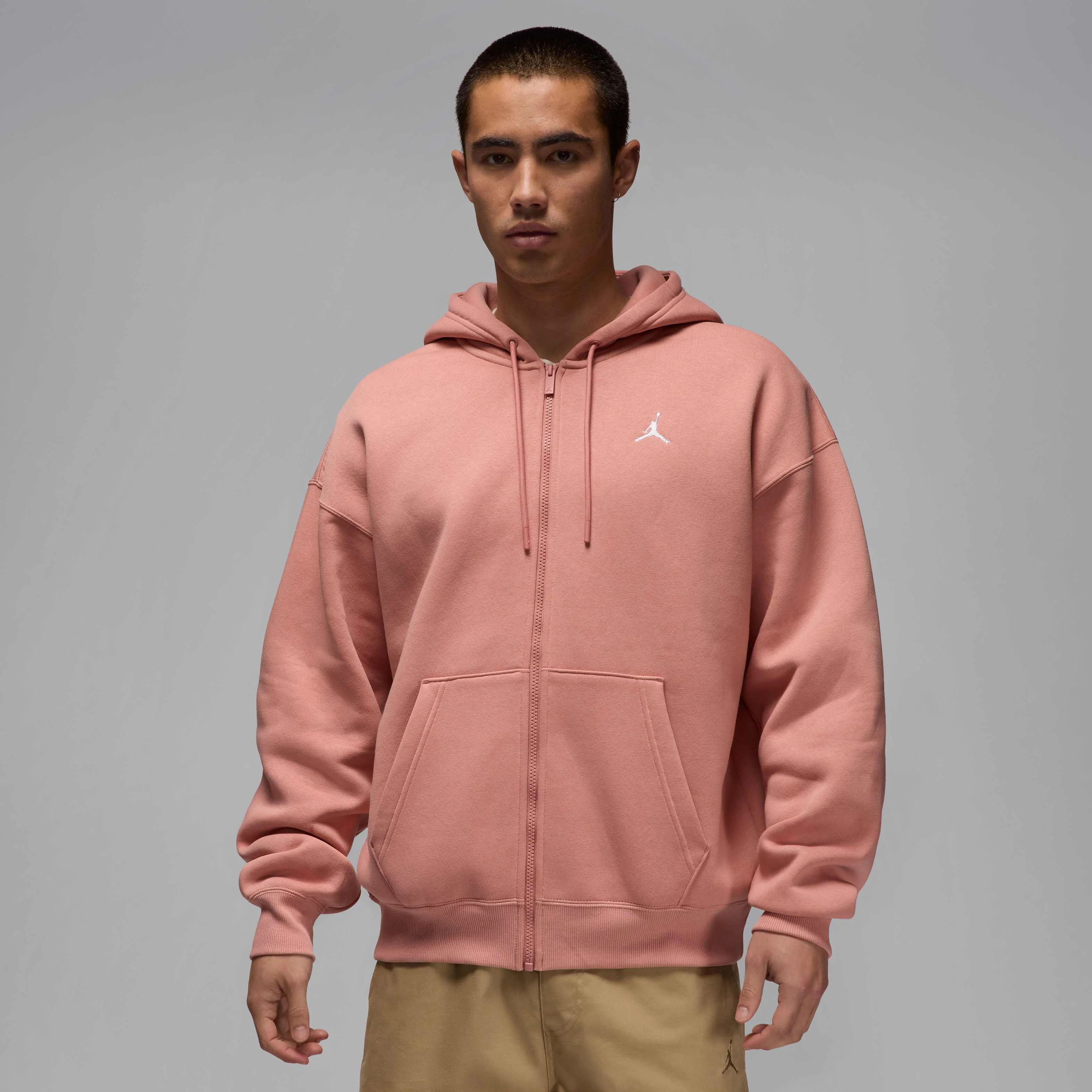 هودی زیپ‌دار مردانه جردن بروکلین فلیس با سایز بزرگ - صورتی/سفید