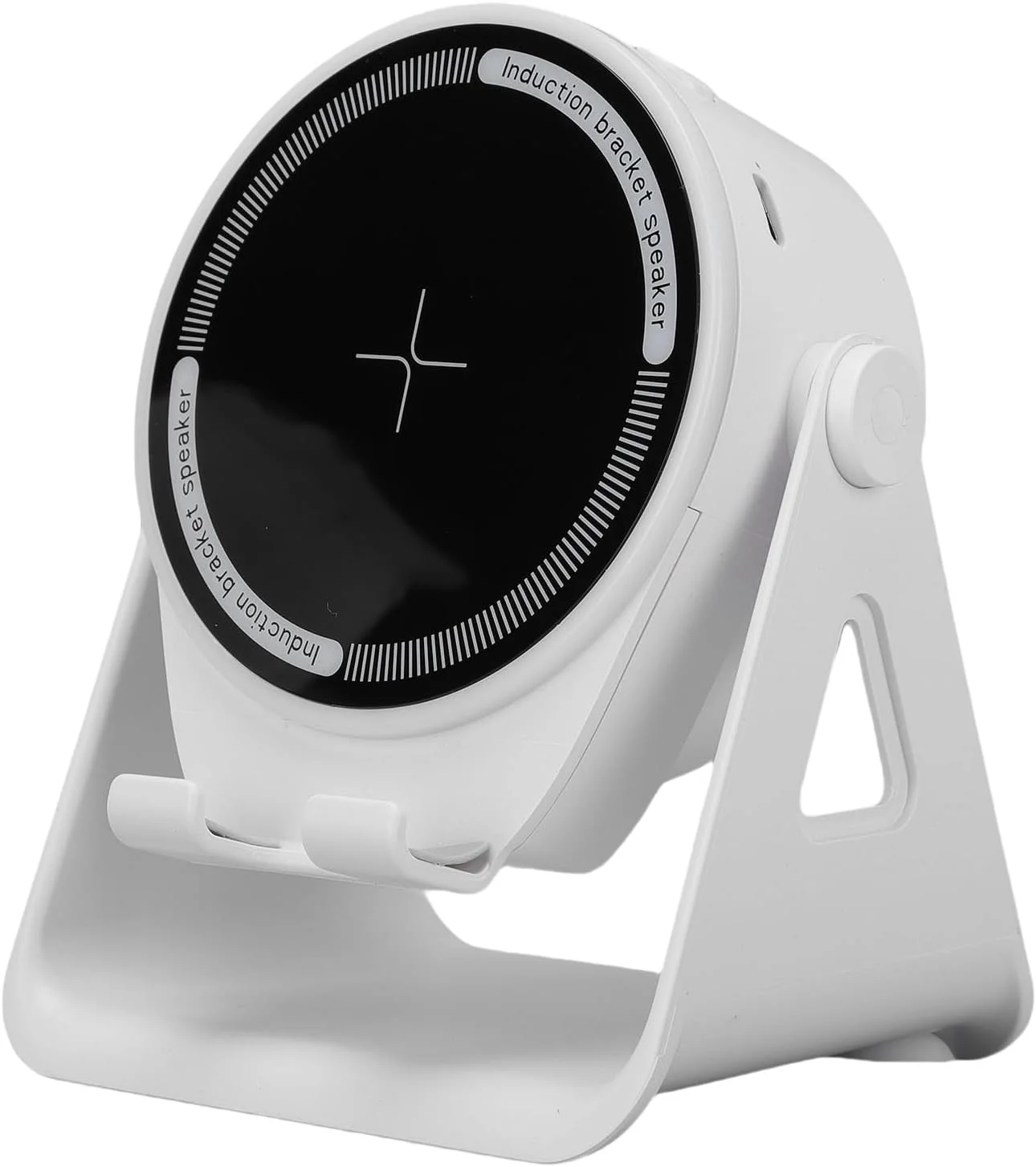 اسپیکر بلوتوثی القایی بی سیم Bewinner با پایه نگهدارنده گوشی، BT 5.3 5W با نور LED 7 رنگ، پایه نگهدارنده تلفن همراه قابل تنظیم 360 درجه برای میز، تماشای فیلم و بازی (سفید)