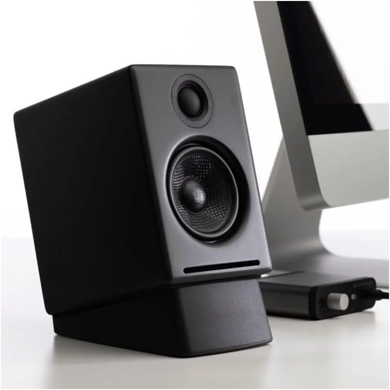 پایه های فلزی بلندگو Audioengine DS2M - پایه های استیل شیب دار برای بلندگوهای کامپیوتر، بلندگوهای گیمینگ و بلندگوهای استودیویی - مشکی (جفت)