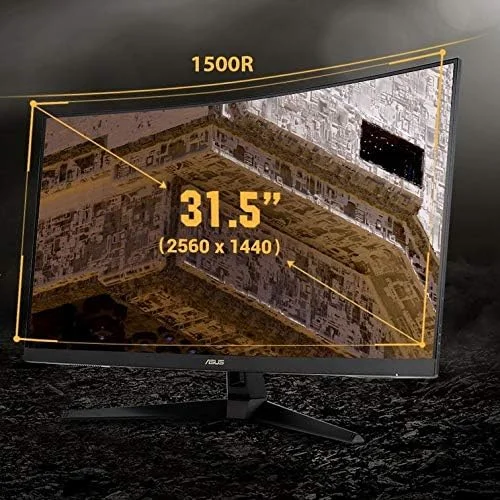 مانیتور خمیده 32 اینچی ایسوس TUF Gaming با کیفیت 1440P HDR مدل (VG32VQ1B) - QHD (2560 x 1440)، 165 هرتز (پشتیبانی از 144 هرتز)، 1 میلی‌ثانیه، Extreme Low Motion Blur، بلندگو، FreeSync Premium، قابلیت نصب VESA، DisplayPort، HDMI، مشکی