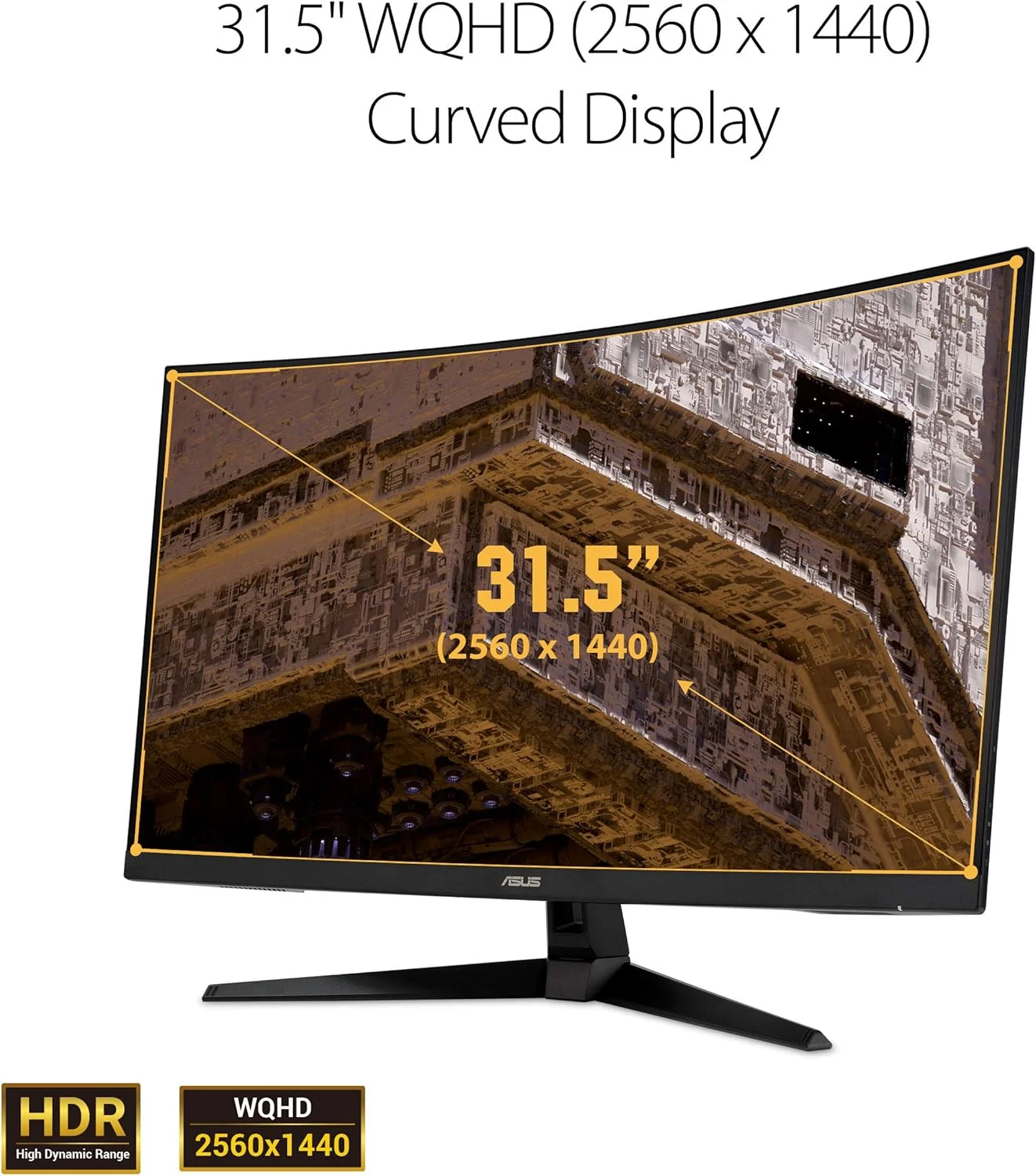 مانیتور خمیده 32 اینچی ایسوس TUF Gaming با کیفیت 1440P HDR مدل (VG32VQ1B) - QHD (2560 x 1440)، 165 هرتز (پشتیبانی از 144 هرتز)، 1 میلی‌ثانیه، Extreme Low Motion Blur، بلندگو، FreeSync Premium، قابلیت نصب VESA، DisplayPort، HDMI، مشکی