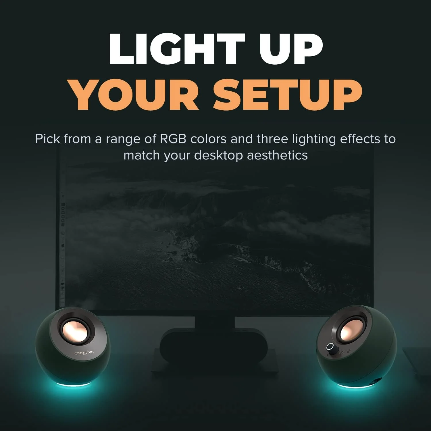 اسپیکر کامپیوتر USB-C کریتیو Pebble Pro 2.0 با بلوتوث 5.3 و نورپردازی RGB قابل تنظیم، صدای USB و پورت هدست/میکروفون