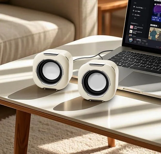 اسپیکر کامپیوتر 3 اینچی برای کامپیوتر رومیزی یا لپ تاپ، تغذیه از طریق USB C/USB، صدای شفاف، بیس قوی، صدای بلند، کنترل مستقیم، Plug-N-Play - سفید