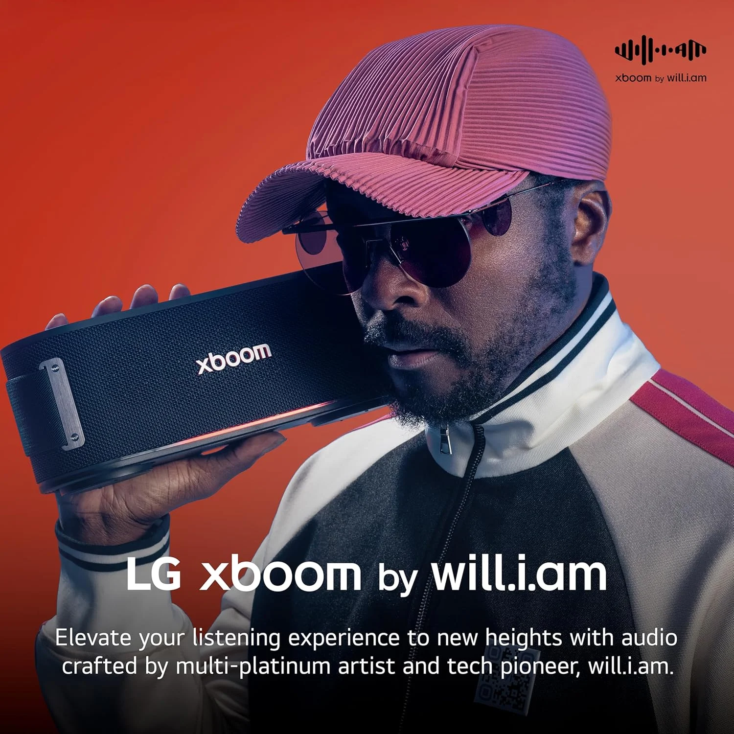اسپیکر بلوتوثی قابل حمل LG xboom Bounce اثر will.i.am، مقاوم در برابر گرد و غبار و آب با استاندارد IP67، تا 30 ساعت پخش موسیقی، دوام MIL-STD 810H، نورپردازی xboom، بند حمل قابل تنظیم، مشکی