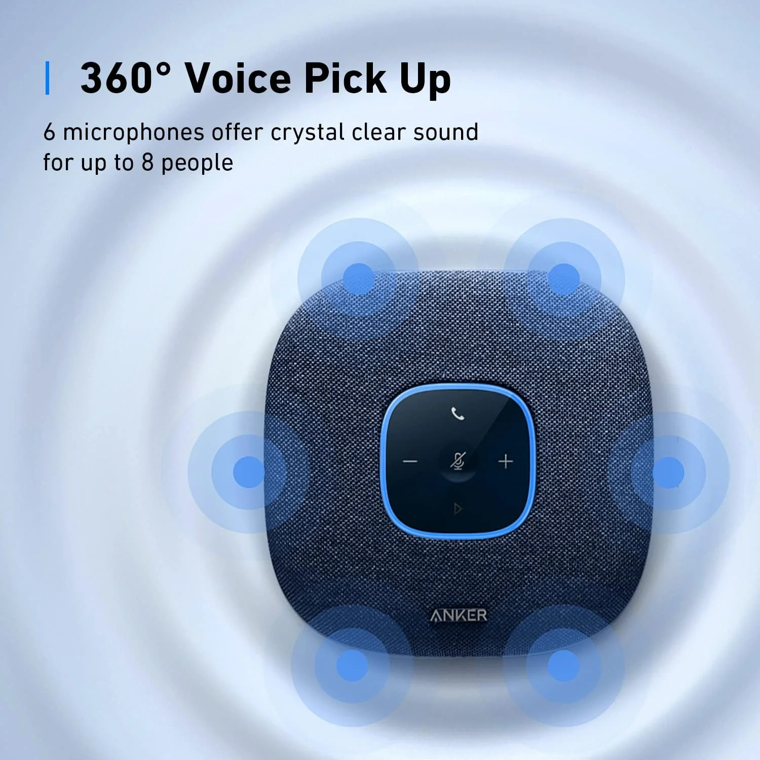 اسپیکرفون بلوتوثی انکر PowerConf S3 با شش میکروفون داخلی، ضبط صدای بهبود یافته، 24 ساعت زمان مکالمه، کنترل برنامه، بلوتوث 5، USB-C، ایده آل برای دفتر و دفتر کار خانگی (آبی)