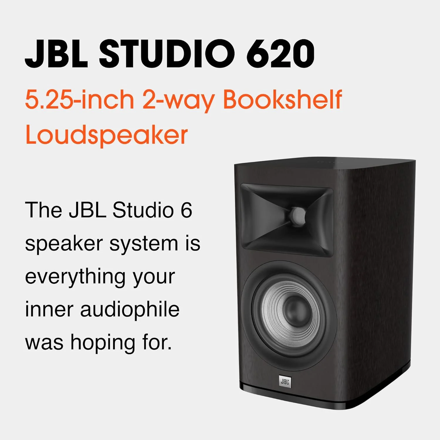 بلندگوی قفسه کتابی JBL Studio 620، چوب تیره - بلندگوی قفسه کتابی با عملکرد بالا - با ووفر مخروطی PolyPlas 5.25 اینچی و درایور فشرده سازی 2414H-1 - طراحی زیبا با توری مغناطیسی