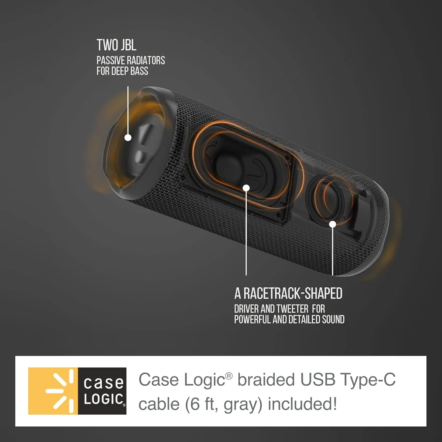 جی بی ال فلیپ 6 (خاکستری) + کابل شارژ و همگام سازی USB Type-C بافته شده کیس لاجیک (1.8 متر، خاکستری)