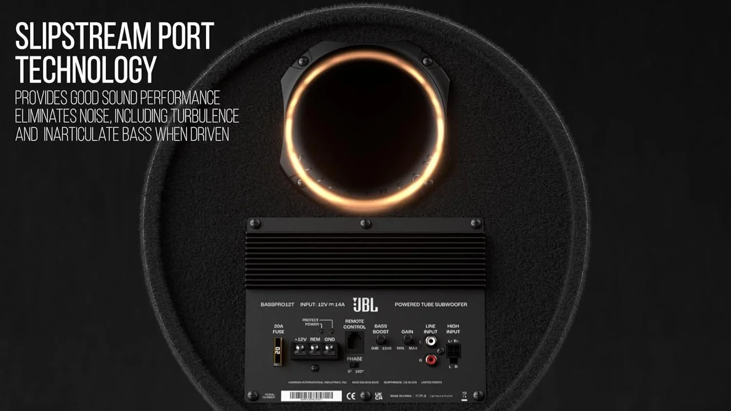 ساب ووفر اکتیو لوله ای 12 اینچی 30 سانتی متری JBL BassPro، باکس باس لوله ای با آمپلی فایر کلاس D با حداکثر توان 450 وات، تقویت کننده باس قدرتمند، راه حل کامل، پورت لغزشی باس عمیق ثبت شده، کنترل از راه دور