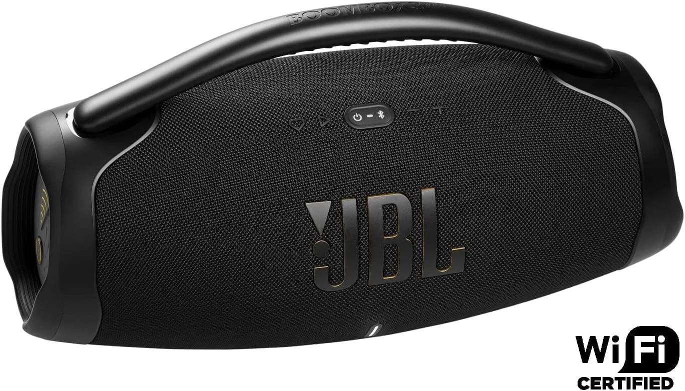 اسپیکر بلوتوثی و وای فای قدرتمند JBL Boombox 3، بیس عمیق، اسپیکر 3 طرفه، باتری 24 ساعته، صدای فراگیر دالبی اتموس، ضد آب و ضد گرد و غبار، شارژر داخلی، قابلیت تنظیم خودکار - مشکی اسپیکر بلوتوثی و وای فای قدرتمند JBL Boombox 3، بیس عمیق، اسپیکر 3 طرفه، باتری 24 ساعته، صدای فراگیر دالبی اتموس، ضد آب و ضد گرد و غبار، شارژر داخلی، قابلیت تنظیم خودکار - مشکی