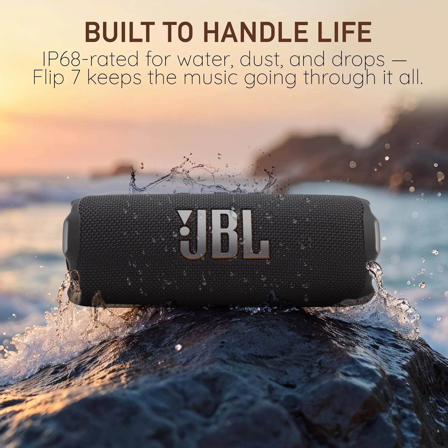 اسپیکر بلوتوثی قابل حمل JBL Flip 7، ضد آب IP68، ضد گرد و غبار، مقاوم در برابر افتادن، سیستم PushLock، تقویت صدای هوش مصنوعی، باتری 16 ساعته - مشکی