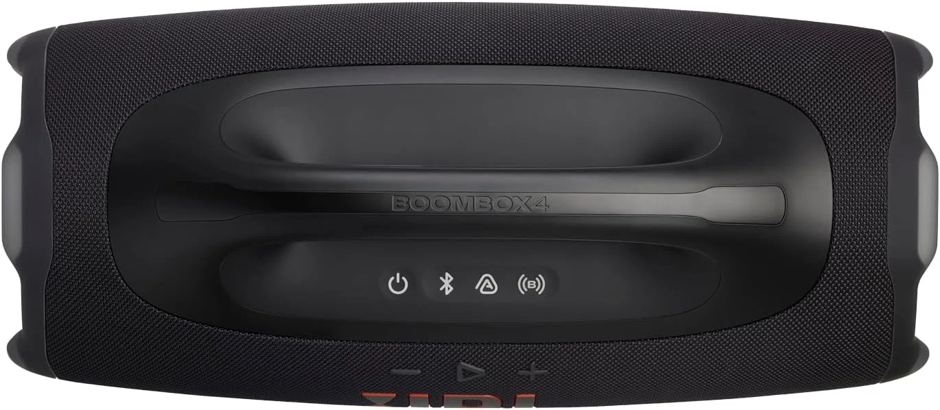 اسپیکر بلوتوثی قابل حمل JBL Boombox 4 با صدای حرفه ای JBL و تقویت کننده صدای هوش مصنوعی، ضد آب و ضد گرد و غبار (IP68)، پخش تا 34 ساعت، Auracast، 2 حالت تقویت باس، مشکی