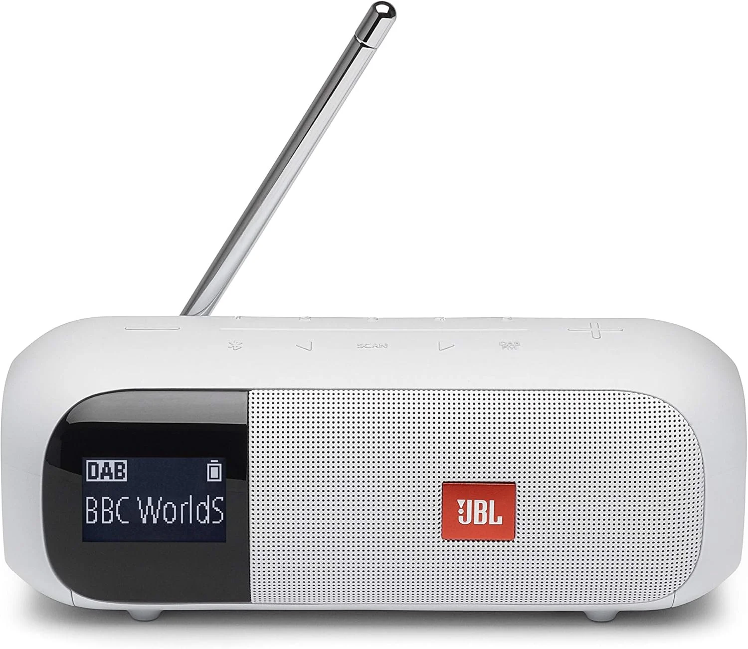 رادیو قابل حمل JBL Tuner 2، اسپیکر بلوتوث با رادیو DAB و FM، 12 ساعت پخش موسیقی بی سیم، سفید