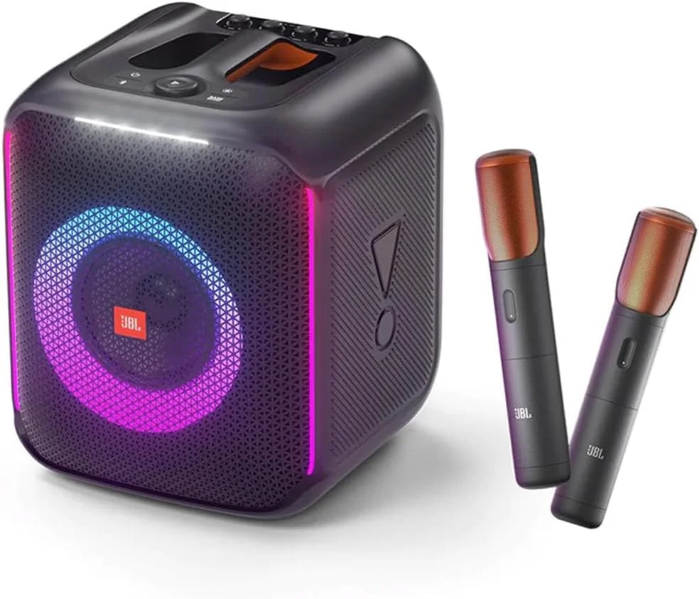 اسپیکر مهمانی قابل حمل JBL Partybox Encore با 2 میکروفون بی سیم دیجیتال، صدای قدرتمند 100 واتی، نمایش نور پویا