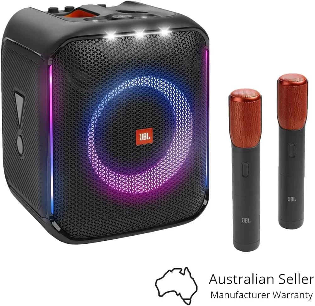 اسپیکر مهمانی قابل حمل JBL Partybox Encore با 2 میکروفون بی سیم دیجیتال، صدای قدرتمند 100 واتی، نمایش نور پویا