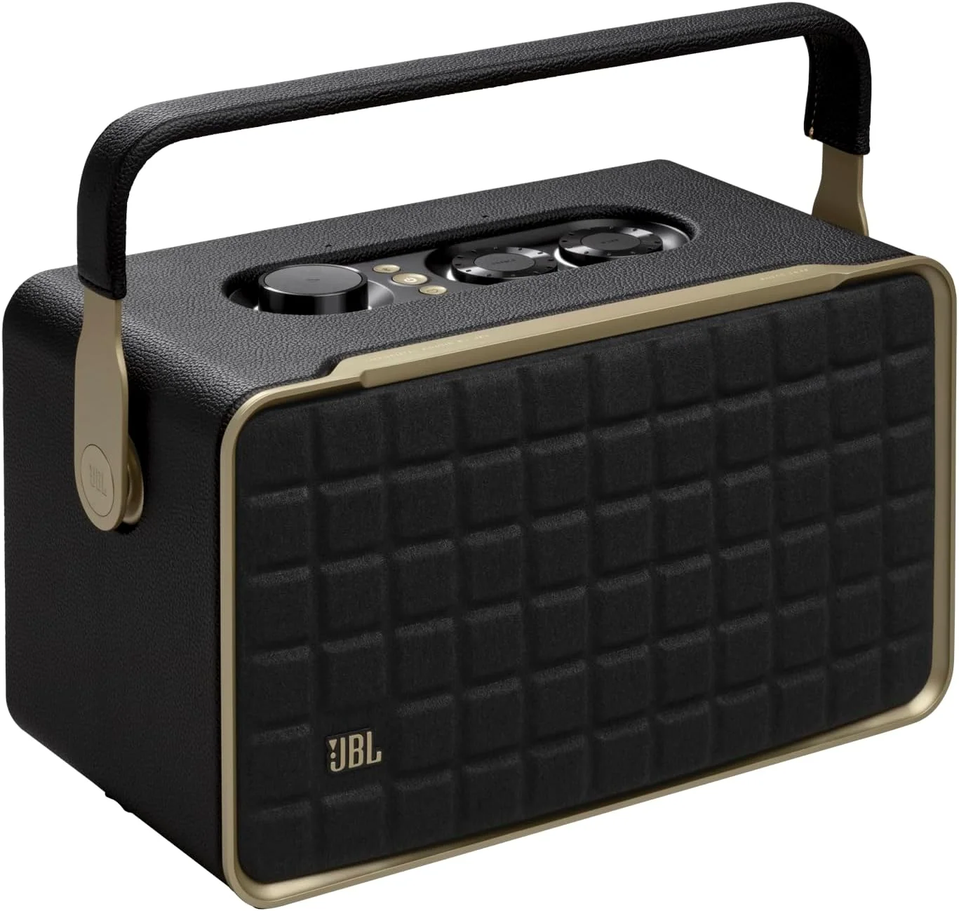 JBL Authentics 300 - اسپیکر بلوتوث هوشمند قابل حمل با طراحی رترو، صدای قدرتمند، Wi-Fi و باتری داخلی، JBLAUTH300BLKUK، مشکی