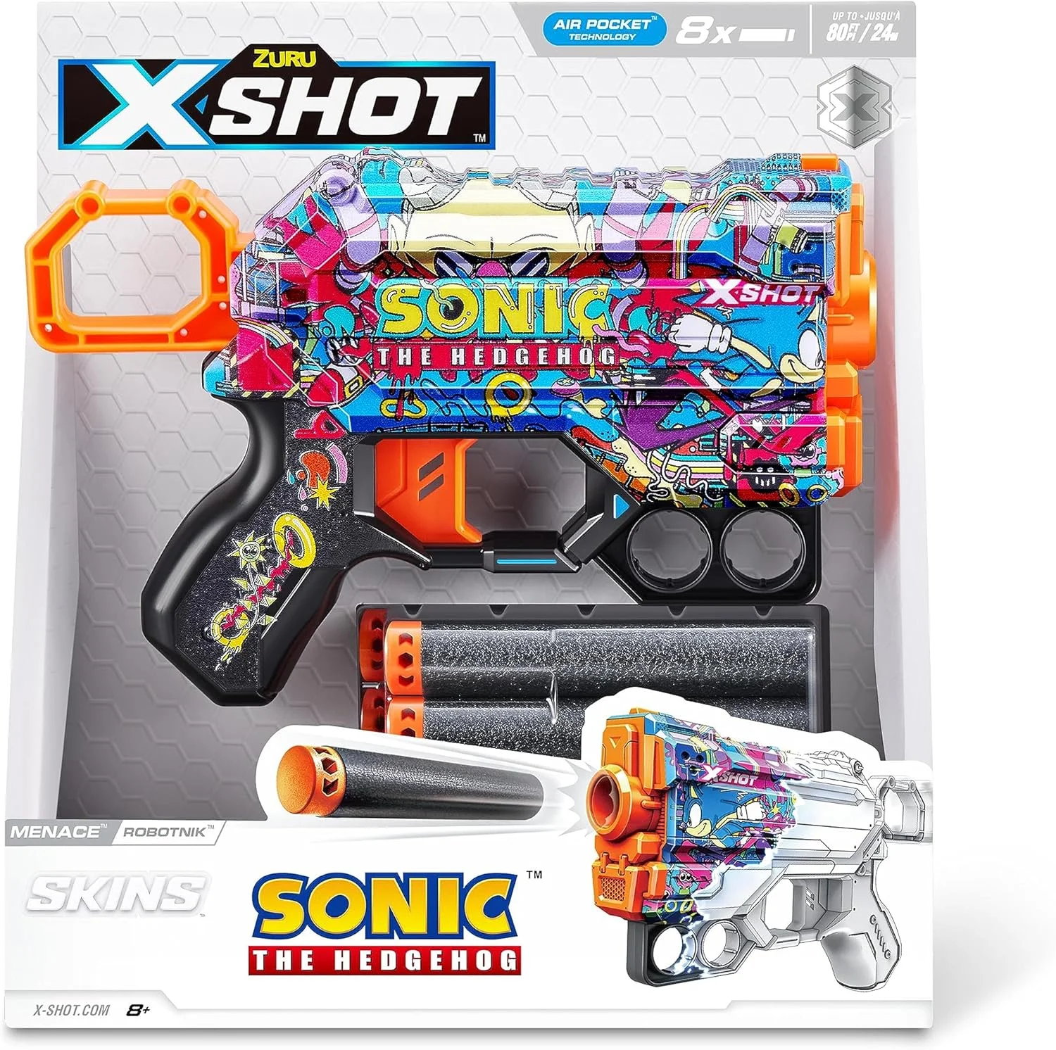 تفنگ اسباب بازی XSHOT Skins Menace Sonic Blue Bulk ROBOTNIK، مناسب بازی و هدف گیری در فضای باز، هدیه برای کودکان و نوجوانان بالای 8 سال