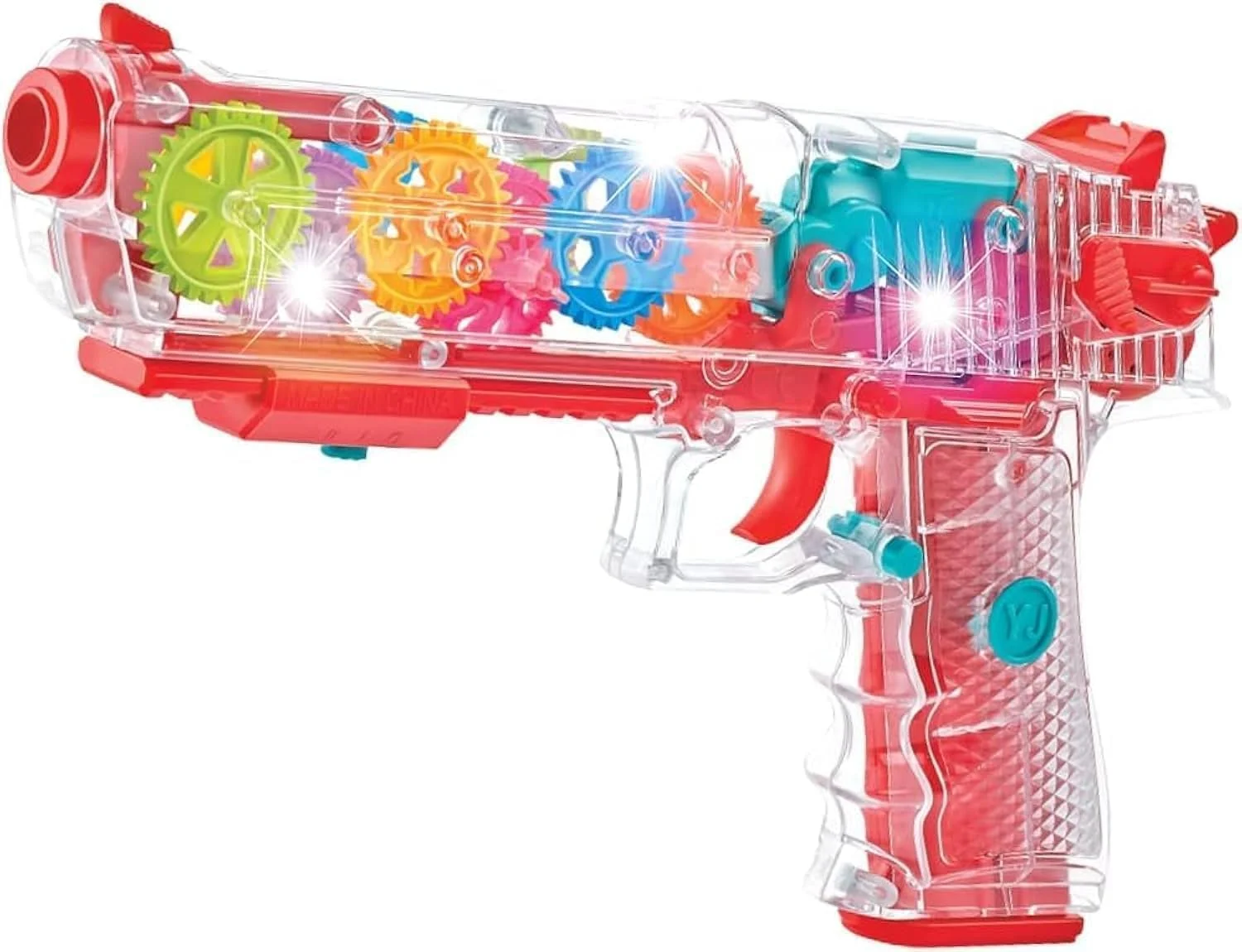 اسباب بازی تفنگ شفاف، بلستر موزیکال با چرخ دنده های متحرک، اسباب بازی تفنگ مفهومی با نور چشمک زن سه بعدی رنگارنگ برای کودکان