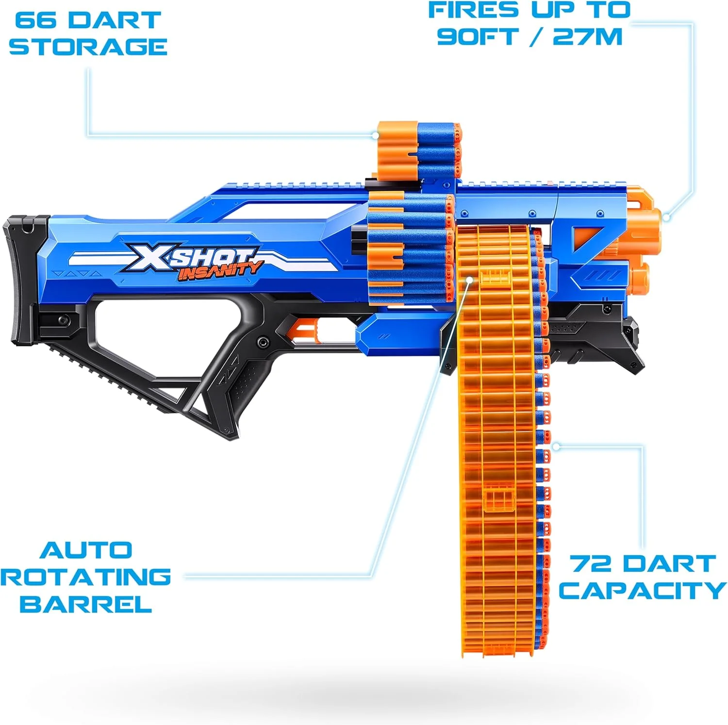 تفنگ اسباب بازی XSHOT Insanity Mad Mega Barrel Blaster (جعبه باز)، تفنگ اسباب بازی هیجان انگیز برای پسران، عالی برای تفریح در فضای باز و ماجراجویی های تعطیلات