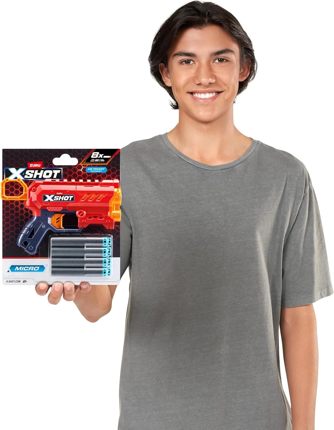 تفنگ اسباب بازی پرتاب دارت کوچک X-Shot Excel Micro 2.0 به همراه 8 دارت، برد 24 متری، سبک و کوچک برای کودکان، اندازه جیبی، بارگیری آسان