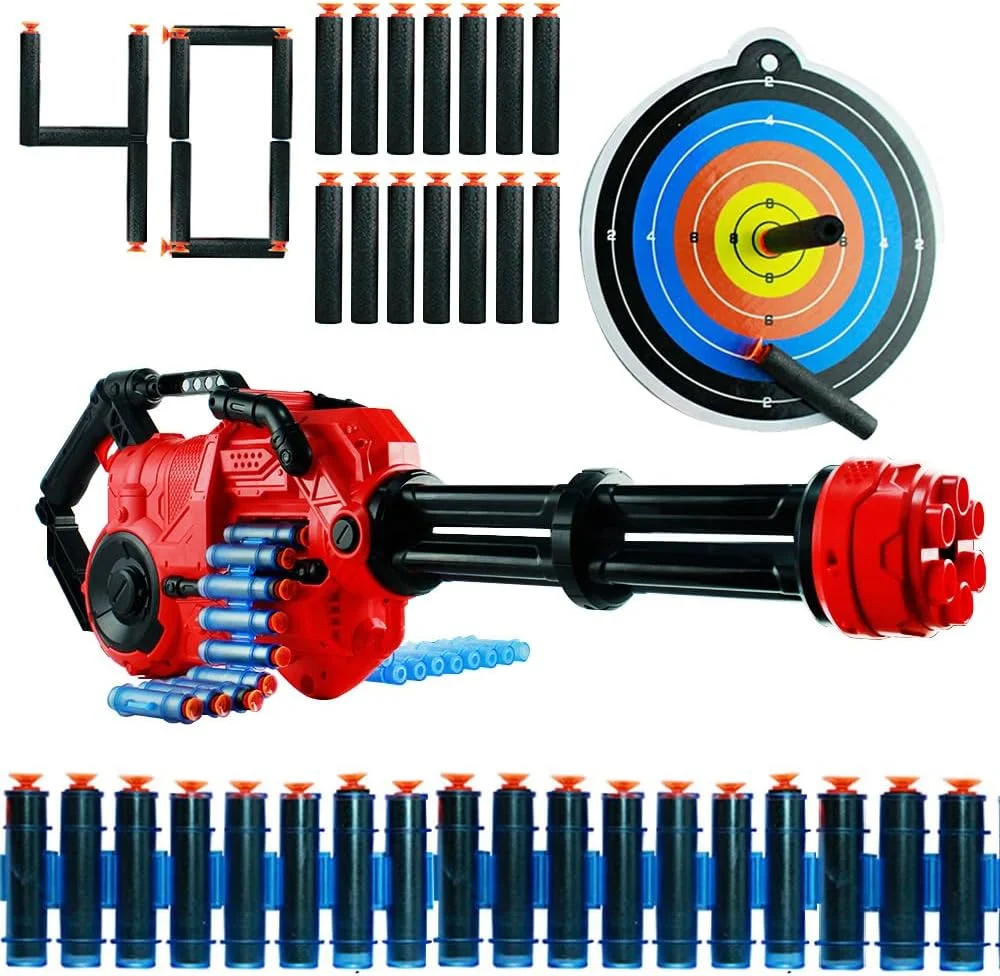 تفنگ اسباب بازی اتوماتیک UKR 30 با 40 تیر، به همراه 100 تیر اضافی، شارژی، بزرگ، 73 سانتی متر، با تیرهای چسبانکی ایمن و چرخان (تفنگ اتوماتیک)