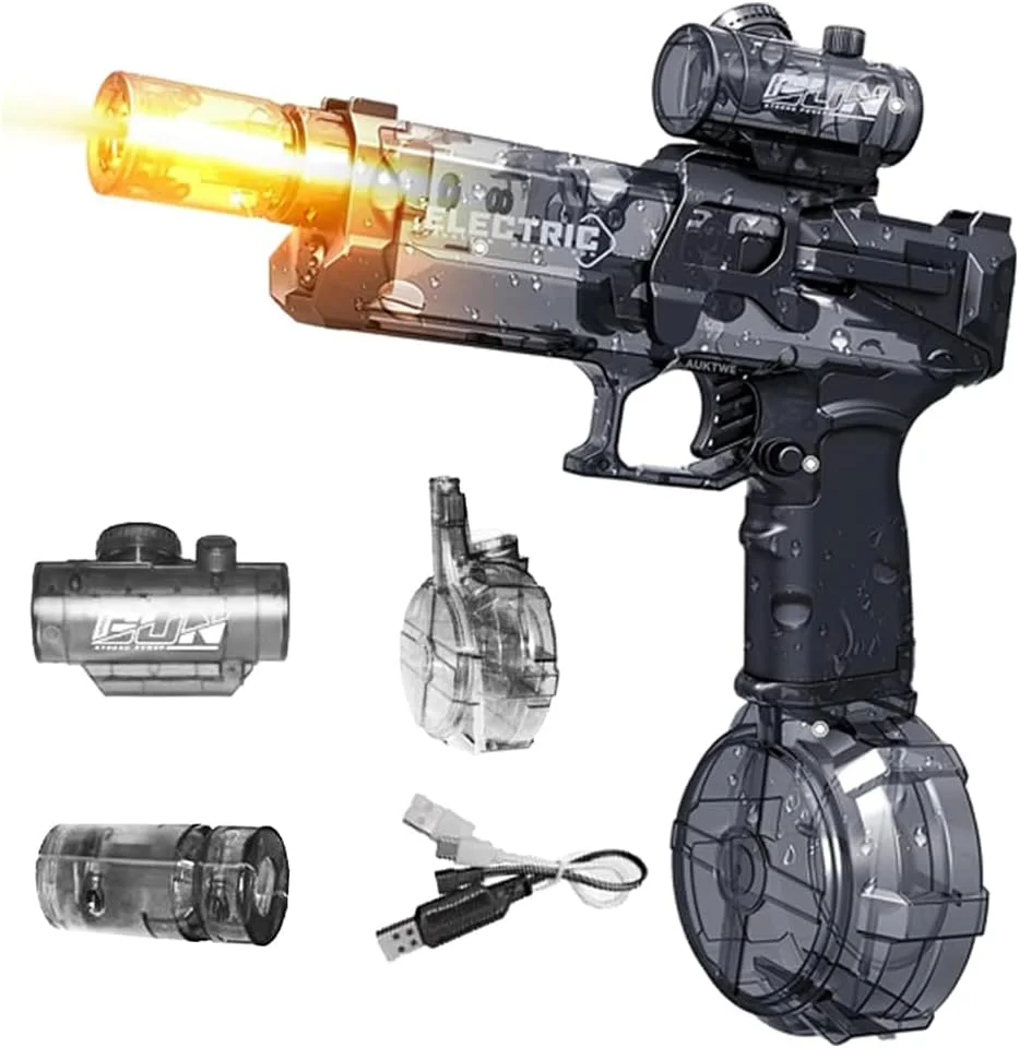 تفنگ آبپاش برقی نبرد نهایی با شعله واقعی دهانه تفنگ، ظرفیت بالا، اسباب بازی مهمانی استخر ساحلی در فضای باز تابستانی برای کودک و بزرگسال (مشکی)