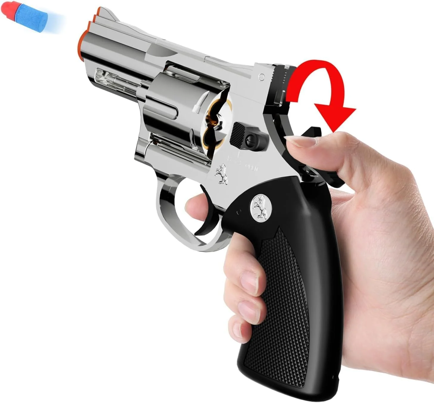 اسباب بازی هفت تیر با غلاف نقره ای - هفت تیر اسباب بازی کابوی وسترن با گلوله های نرم، تپانچه پلاستیکی برای بازی کودکان پسران بالای 6 سال، تفنگ اسباب بازی فوم بلاستر CS، تفنگ تک تیرانداز کوچک دستی برای بازی های تیراندازی