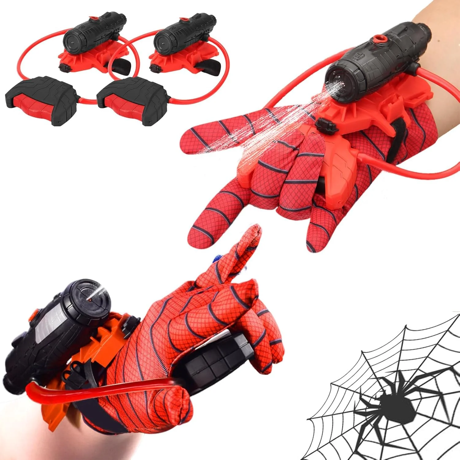 تفنگ آبپاش تار عنکبوتی، اسباب بازی آبی تابستانی برای پسران 3 4 5 6 7 8 ساله، اسباب بازی های آموزشی خنده دار کودکان، دستکش قهرمانی هدیه برای بچه ها (2 عدد)