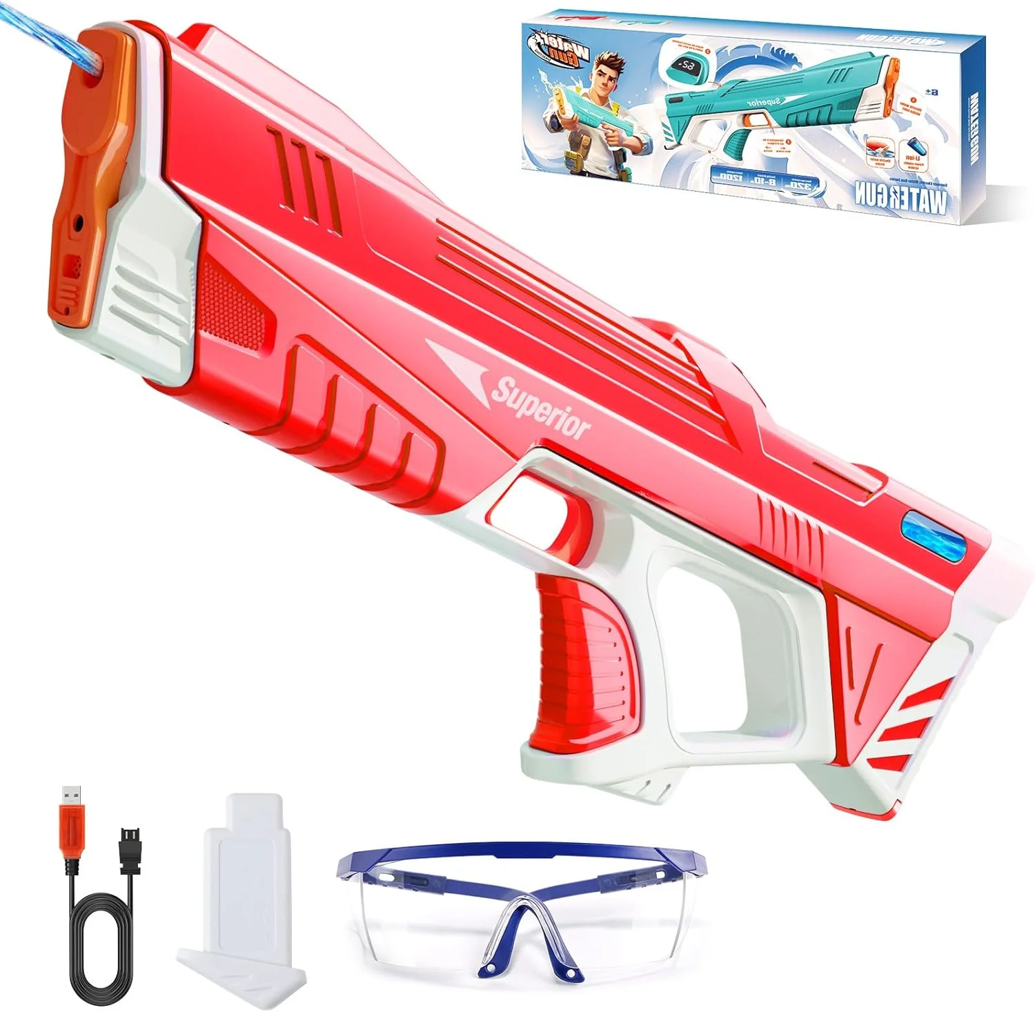 تفنگ آبپاش برقی Skirfy با نمایشگر، تفنگ آبپاش خودکار برای بزرگسالان و کودکان، تفنگ آبپاش باتری خور، اسباب بازی های مهمانی در فضای باز ساحلی استخر برای کودکان