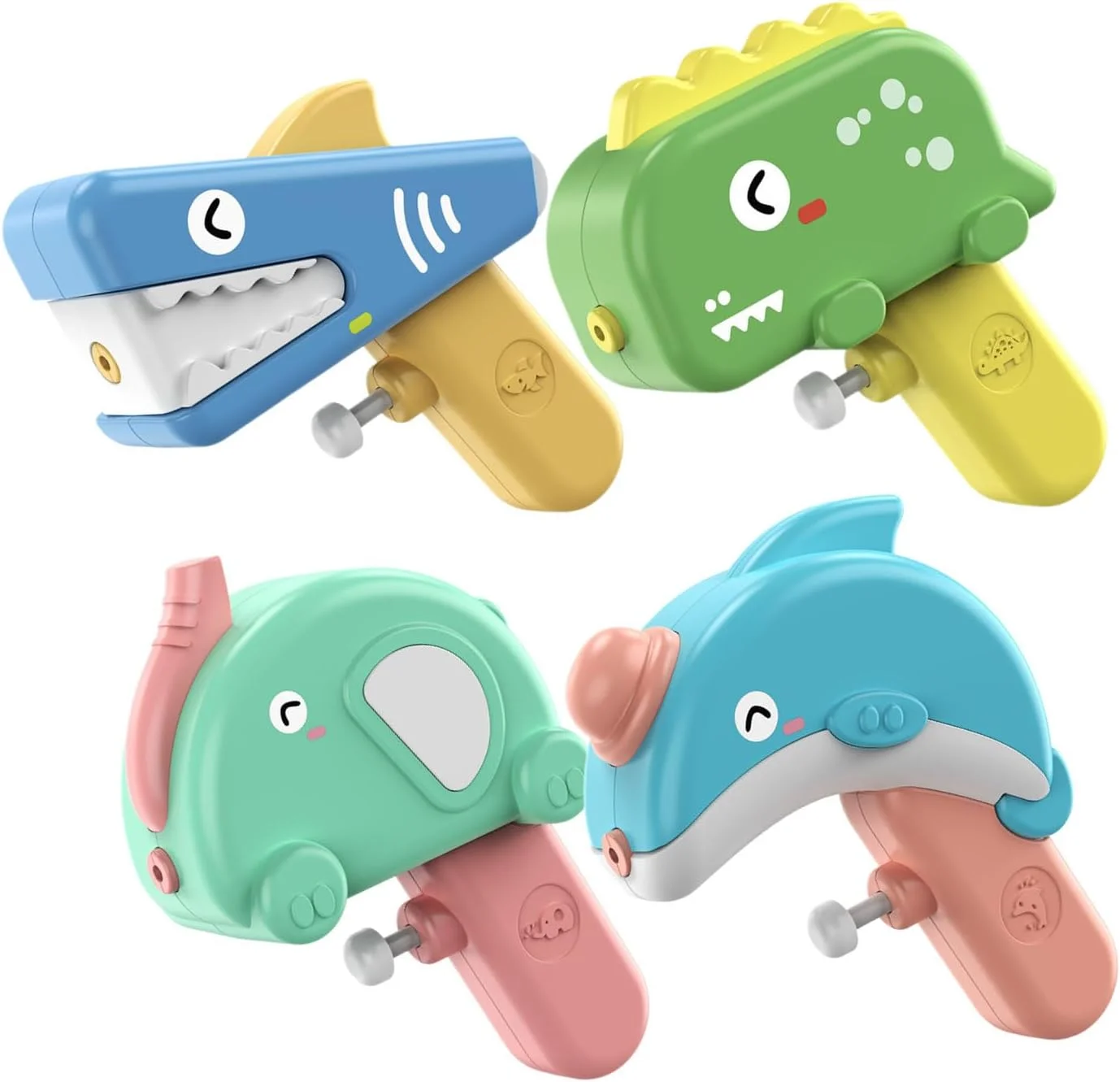 ست 4 تایی تفنگ آب پاش مینی حیوانات برای کودکان - طرح های بامزه دایناسور، دلفین، فیل و کوسه، 80 میلی لیتر، مناسب حمام، استخر، ساحل، هدیه اسباب بازی تابستانی