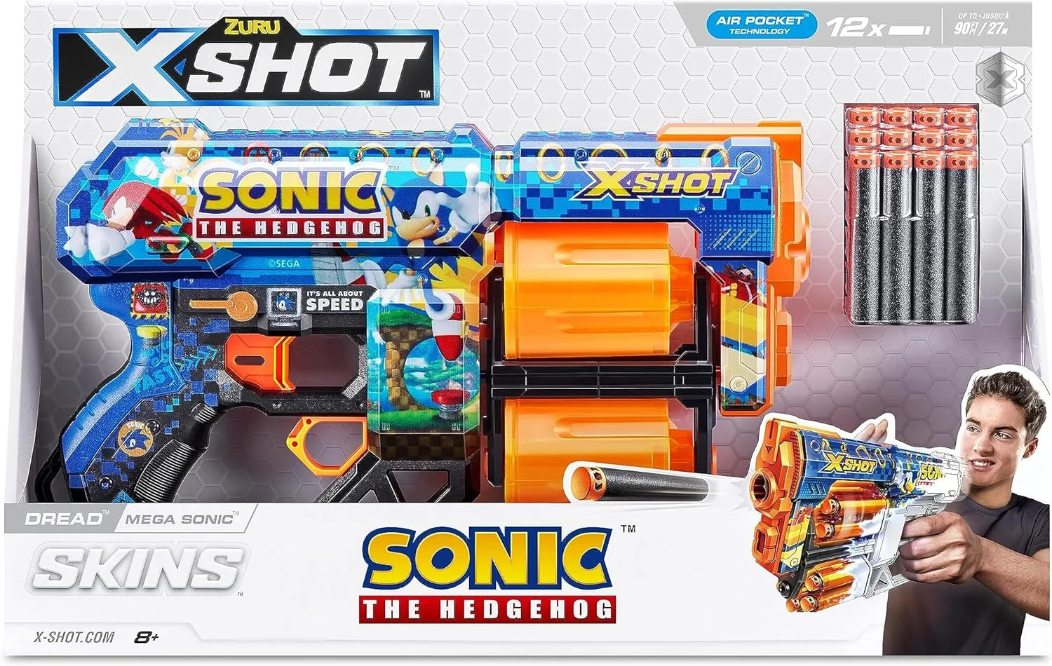 XShot Skins Dread Sonic Bulk Mega Sonic، بارگیری آسان، فناوری دارت Air Pocket، اسباب بازی فوم دارت بلاستر برای کودکان، نوجوانان، بزرگسالان، پسران و دختران، بازی های تفنگی اکشن در فضای باز، هدیه برای کودکان 8 سال به بالا