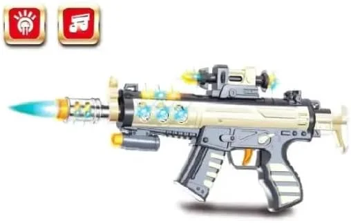 اسباب بازی تفنگ موزیکال M4-1 با چراغ های چرخشی سه بعدی، تفنگ موزیکال AK47 با نور و صدا برای کودکان - JQ6802A